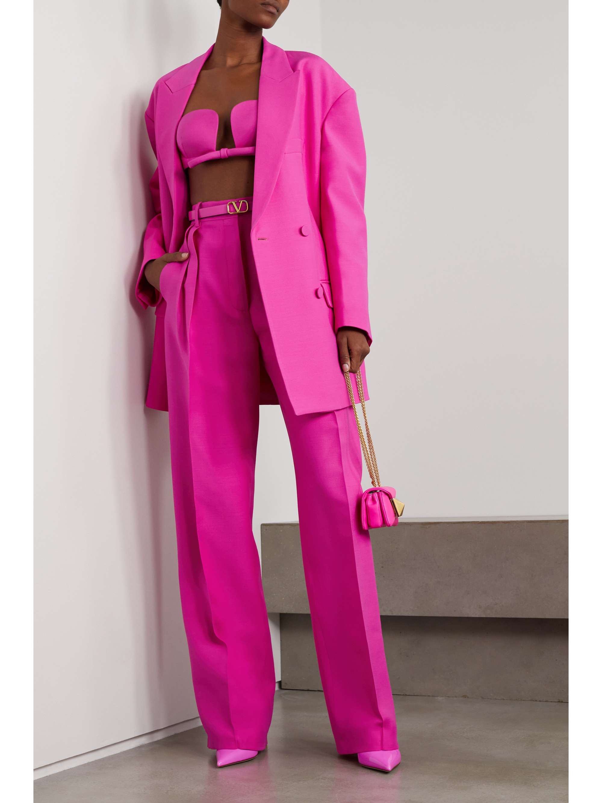 VALENTINO GARAVANI Pleated wool and silk-blend crepe wide-leg pants