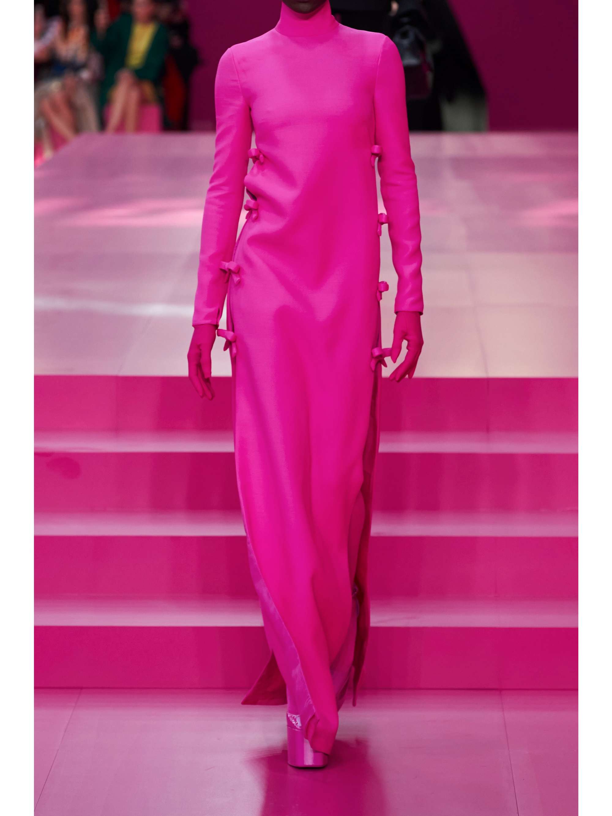VALENTINO GARAVANI Bow-detailed wool and silk-blend crepe gown