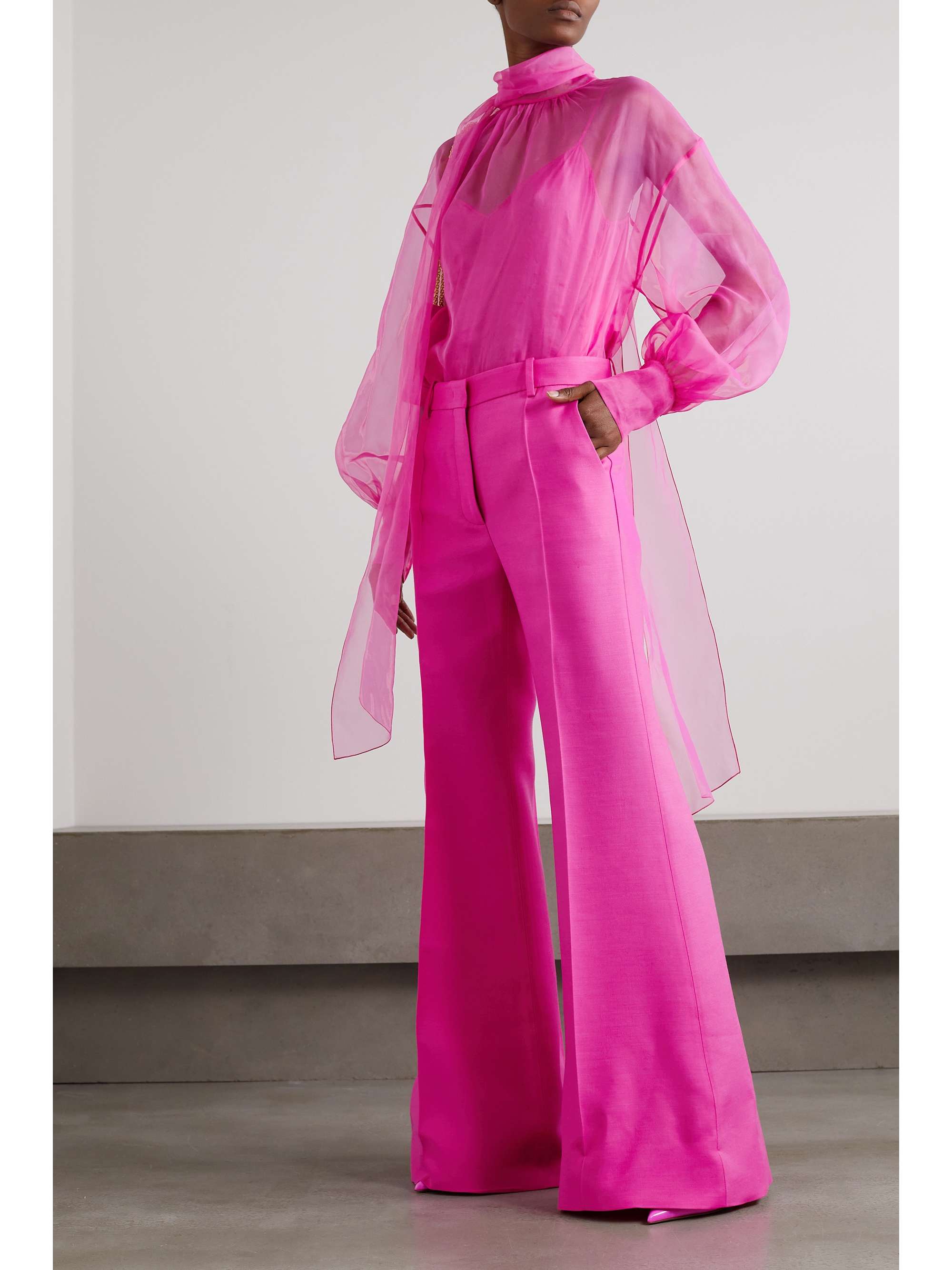 VALENTINO GARAVANI Wool and silk-blend crepe wide-leg pants