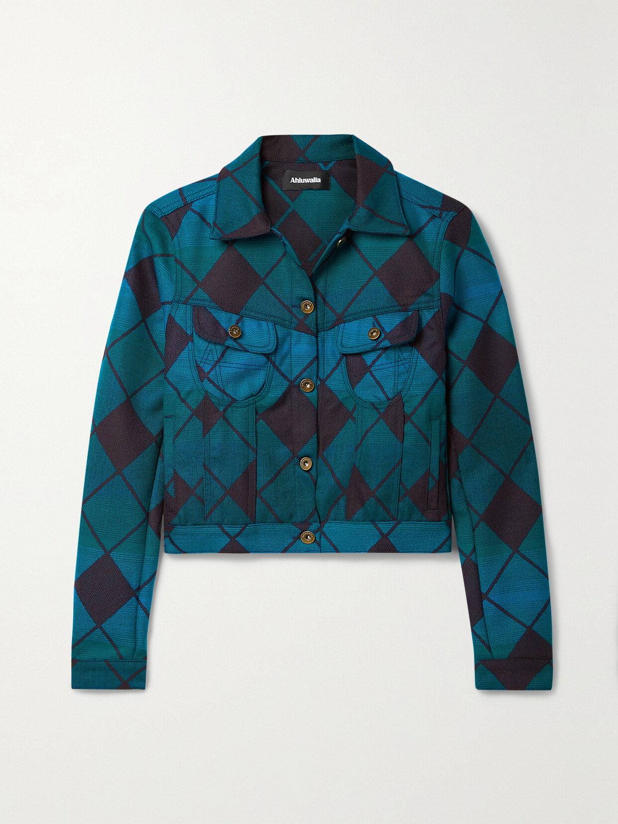 Ahluwalia Cropped Merino Wool-jacquard Jacket In Blue
