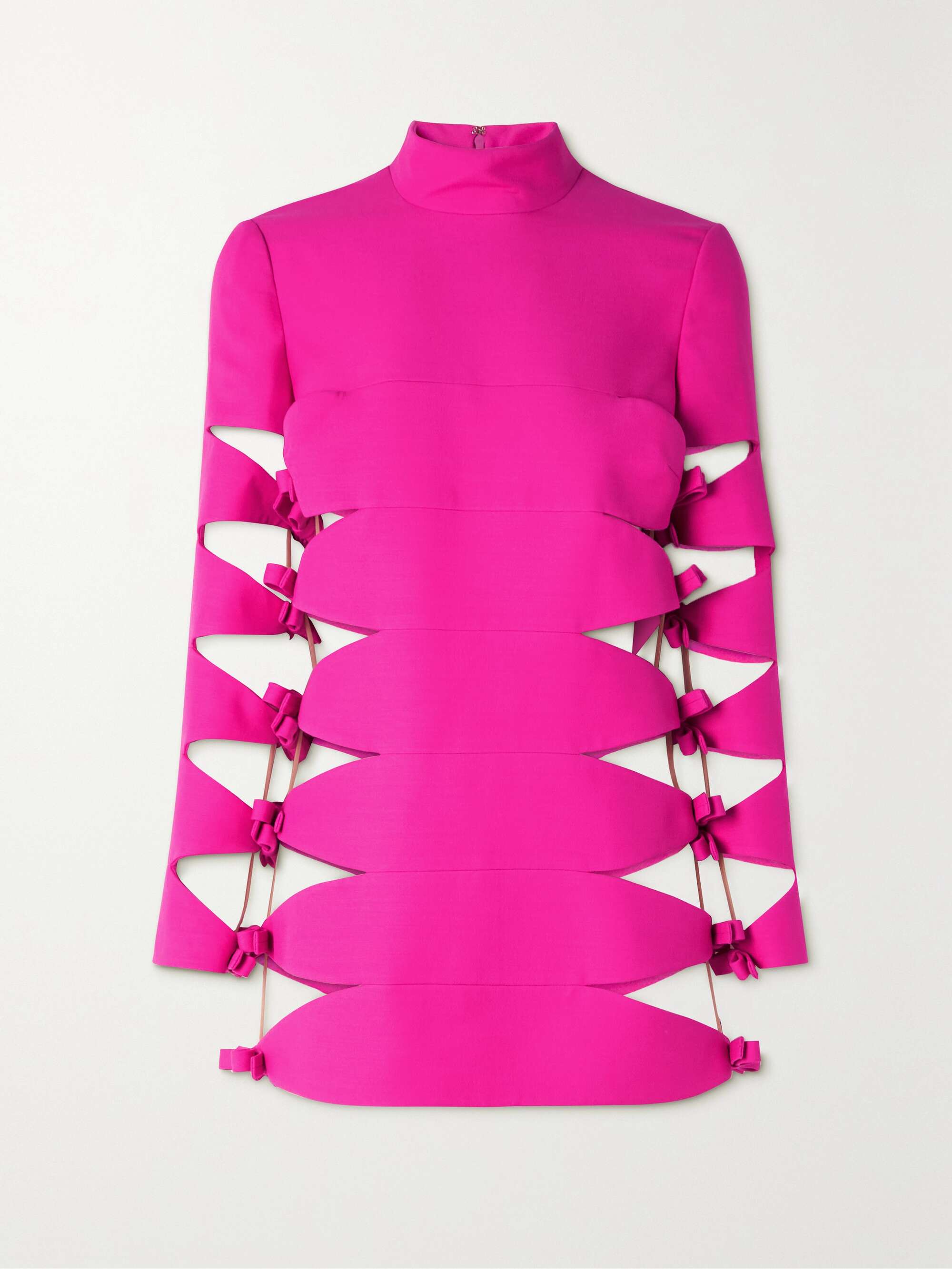VALENTINO GARAVANI Cutout bow-embellished wool and silk-bend mini dress