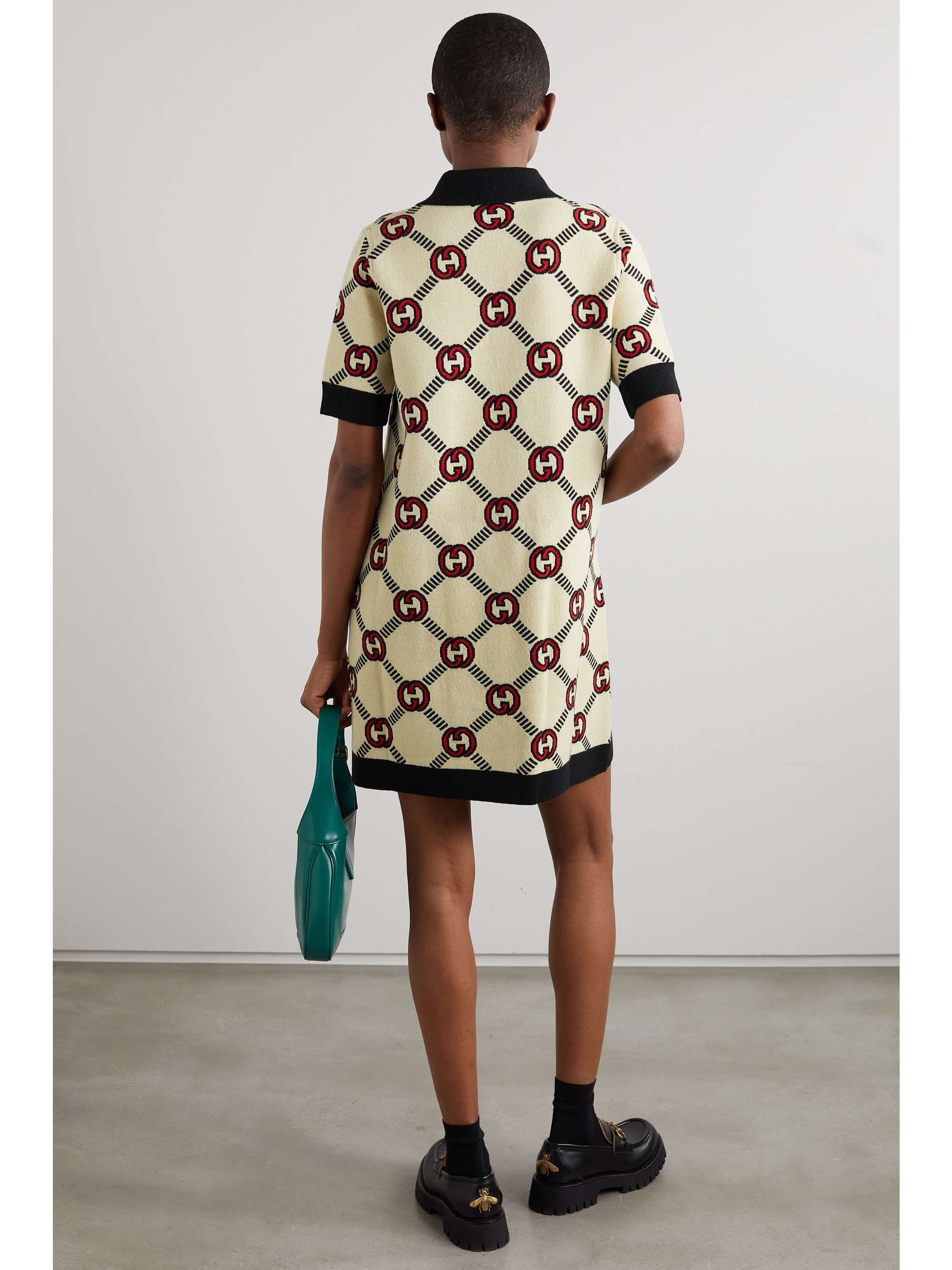 GUCCI Reversible jacquard-knit wool-blend mini dress