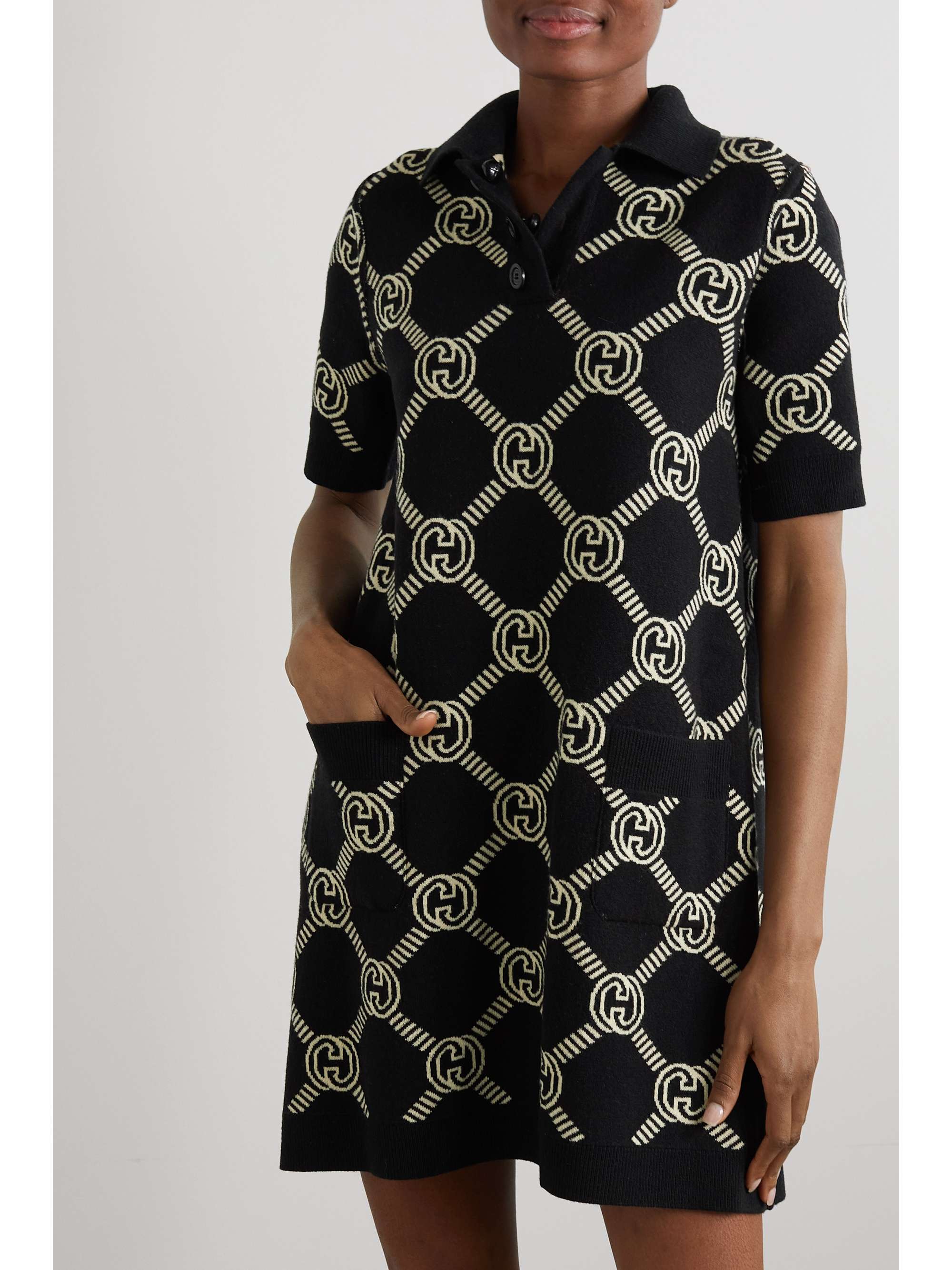 GUCCI Reversible jacquard-knit wool-blend mini dress