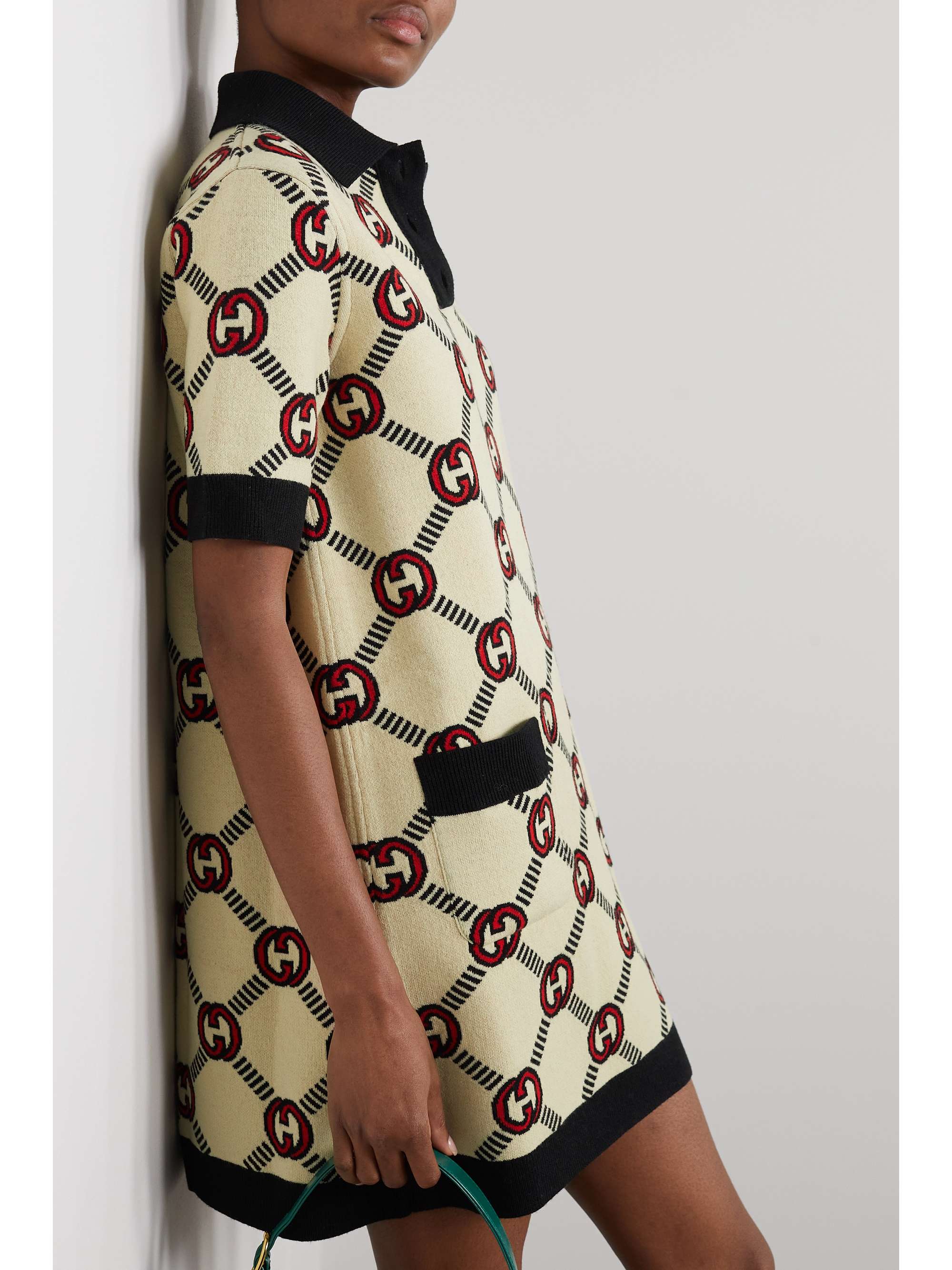 GUCCI Reversible jacquard-knit wool-blend mini dress