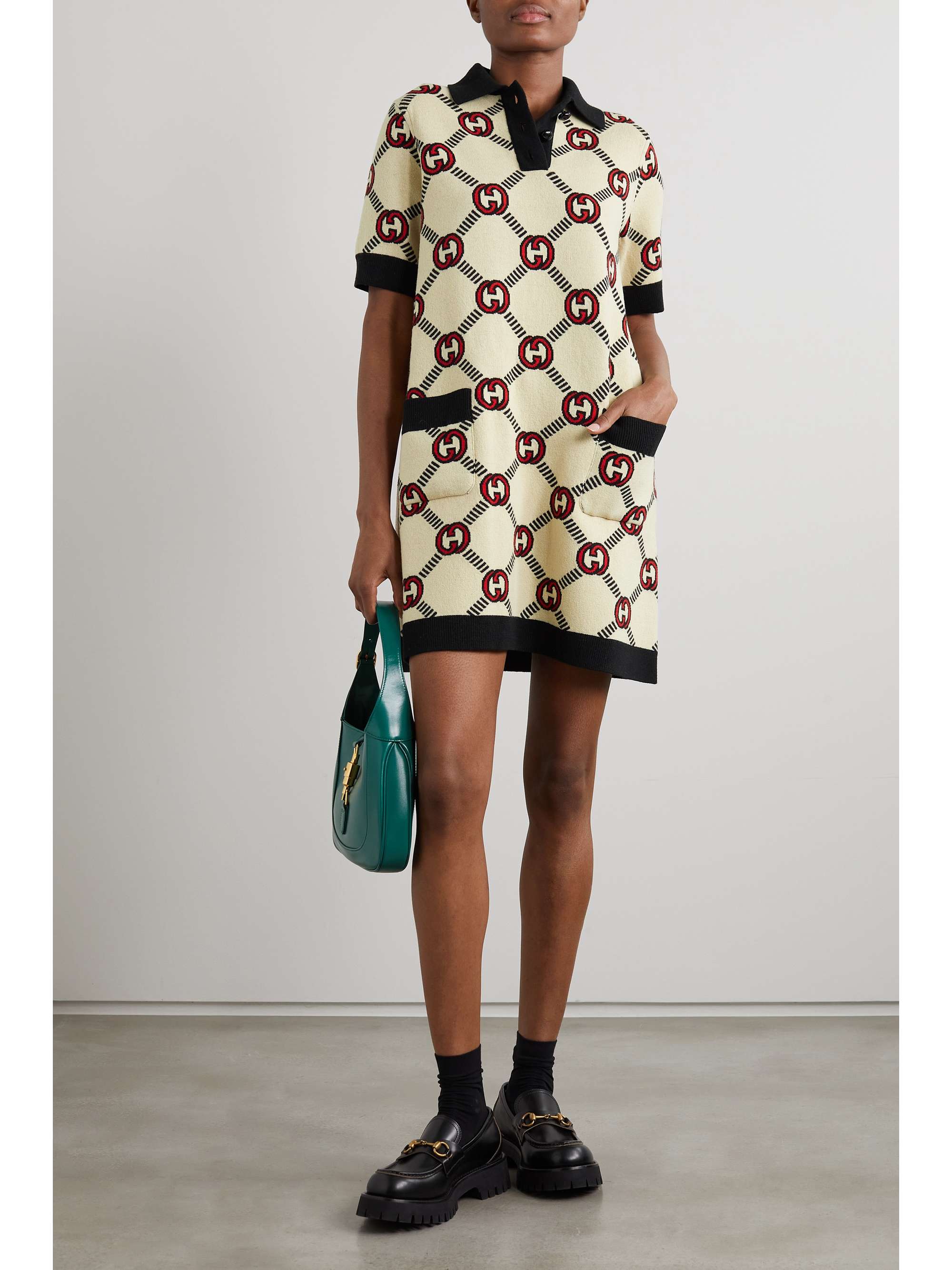 GUCCI Reversible jacquard-knit wool-blend mini dress
