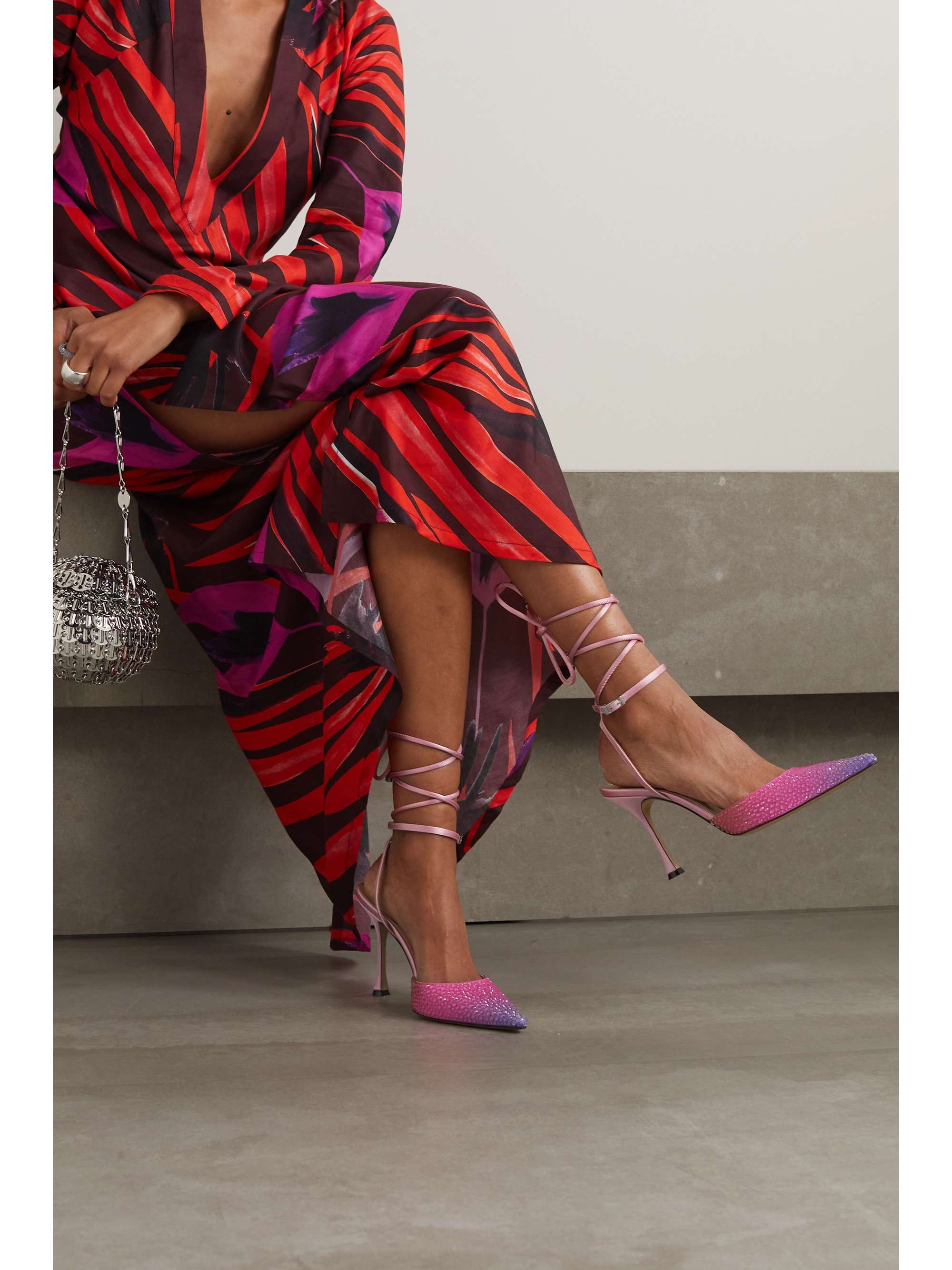 mach and mach crystal satin pumps