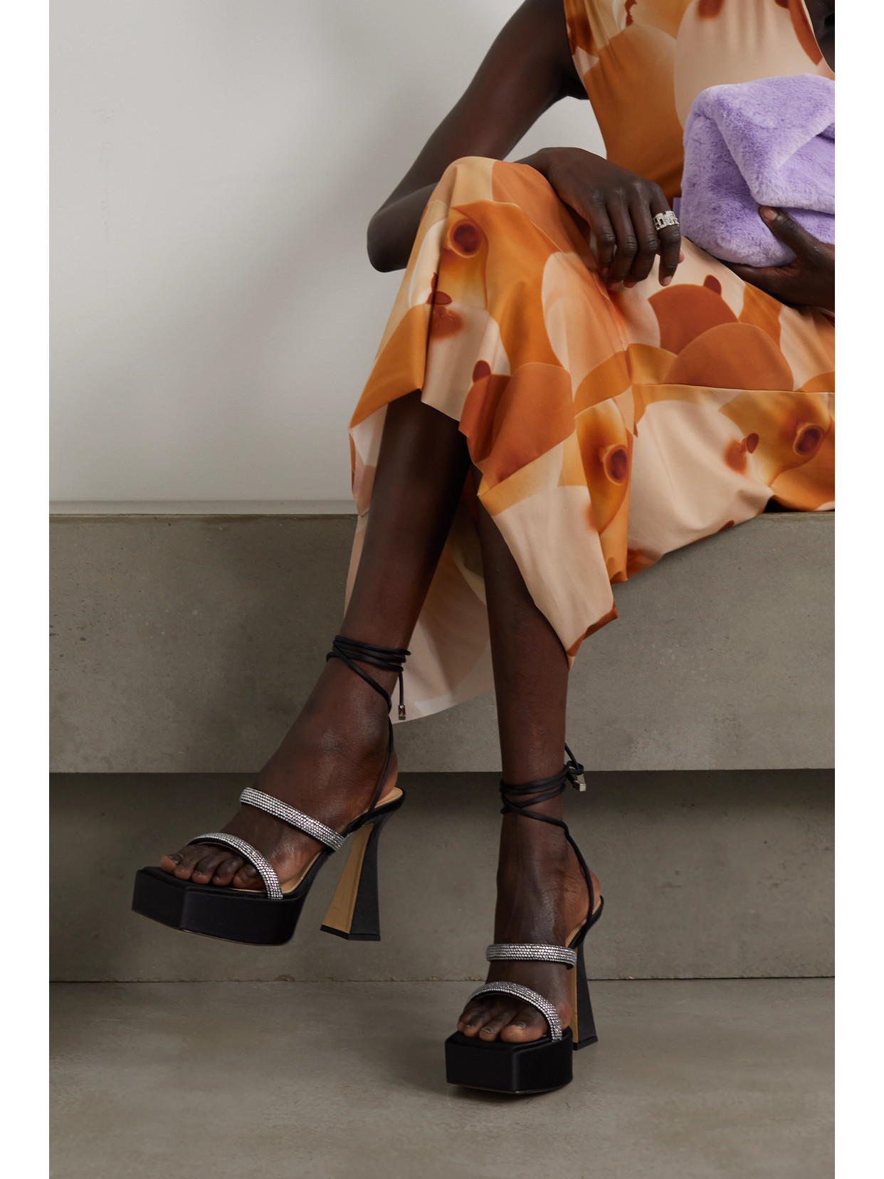 Devon Crystal-Embellished Satin Platform Sandals