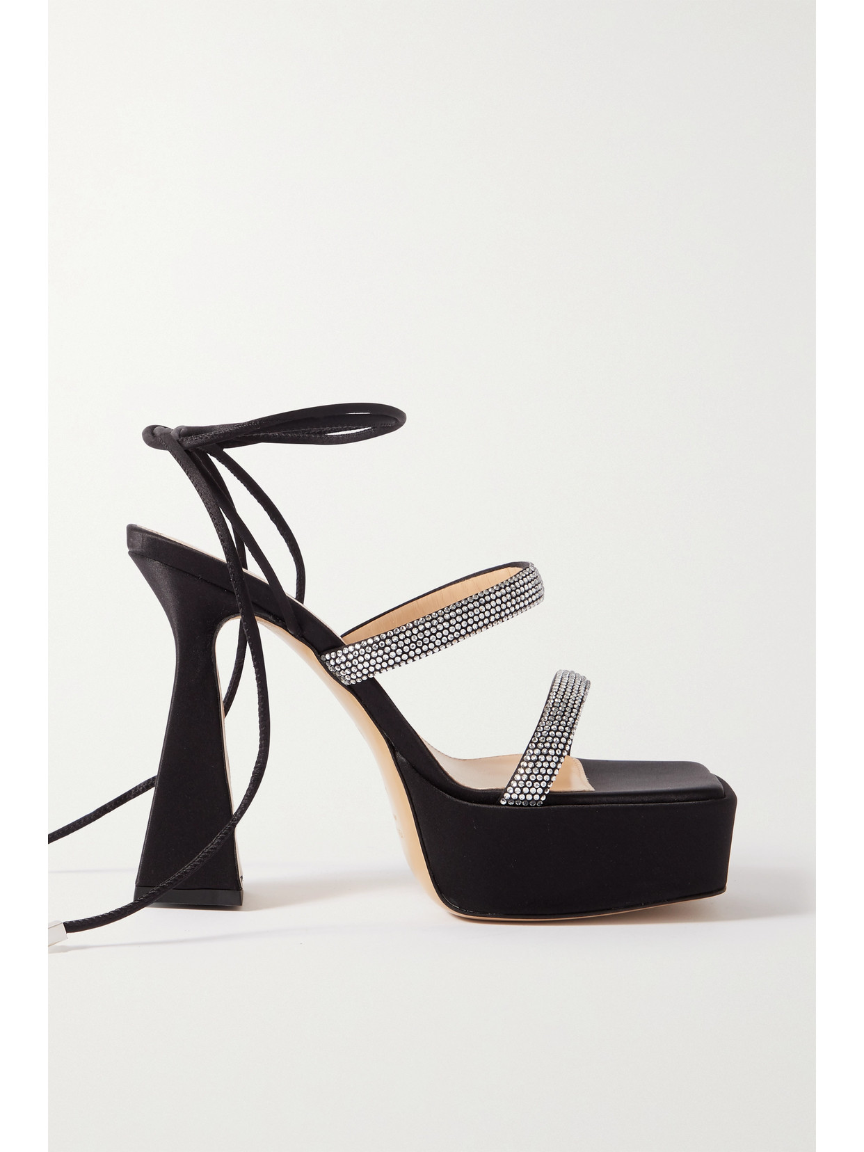 Shop Mach & Mach Devon Crystal-embellished Satin Platform Sandals In Black