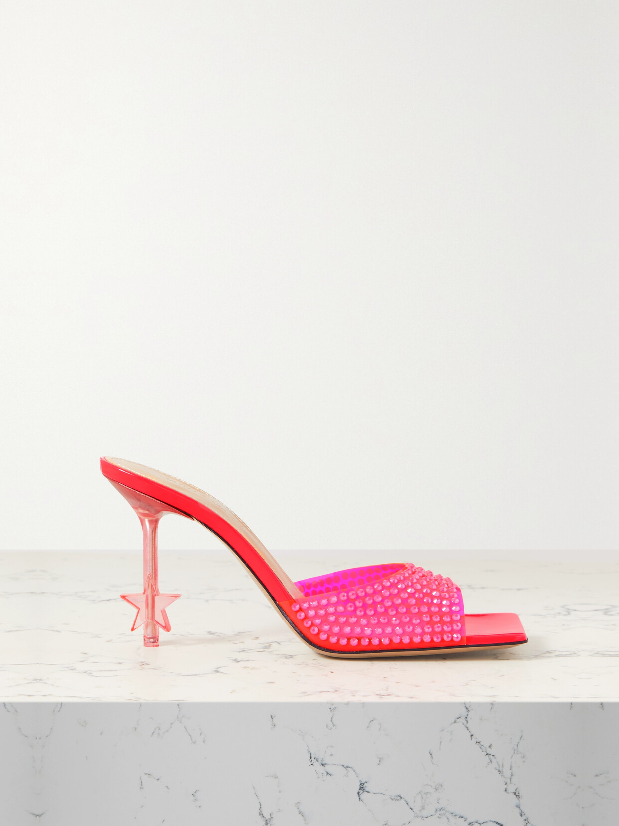 Mach&mach Crystal-embellished Pvc Star-heel Mules In Pink