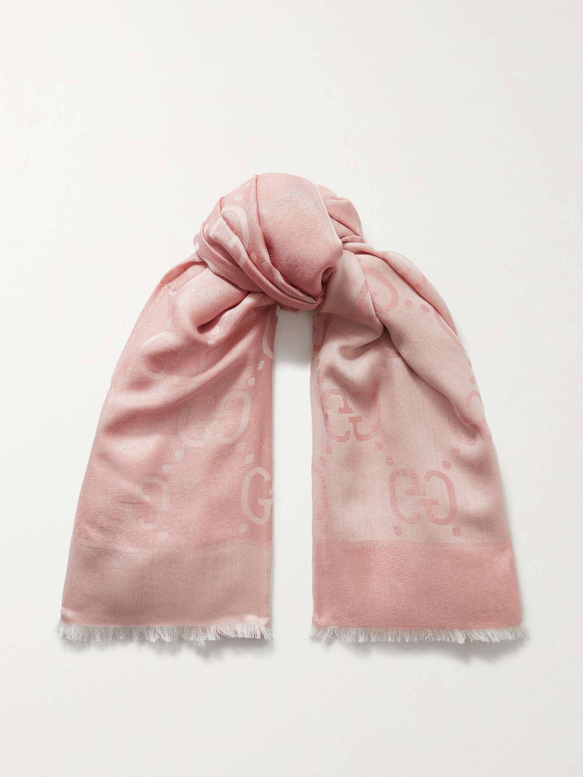 gucci gg monogrammed wool & silk blend scarf