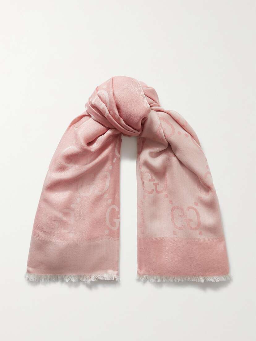 Gucci Fringed Metallic Jacquard Scarf