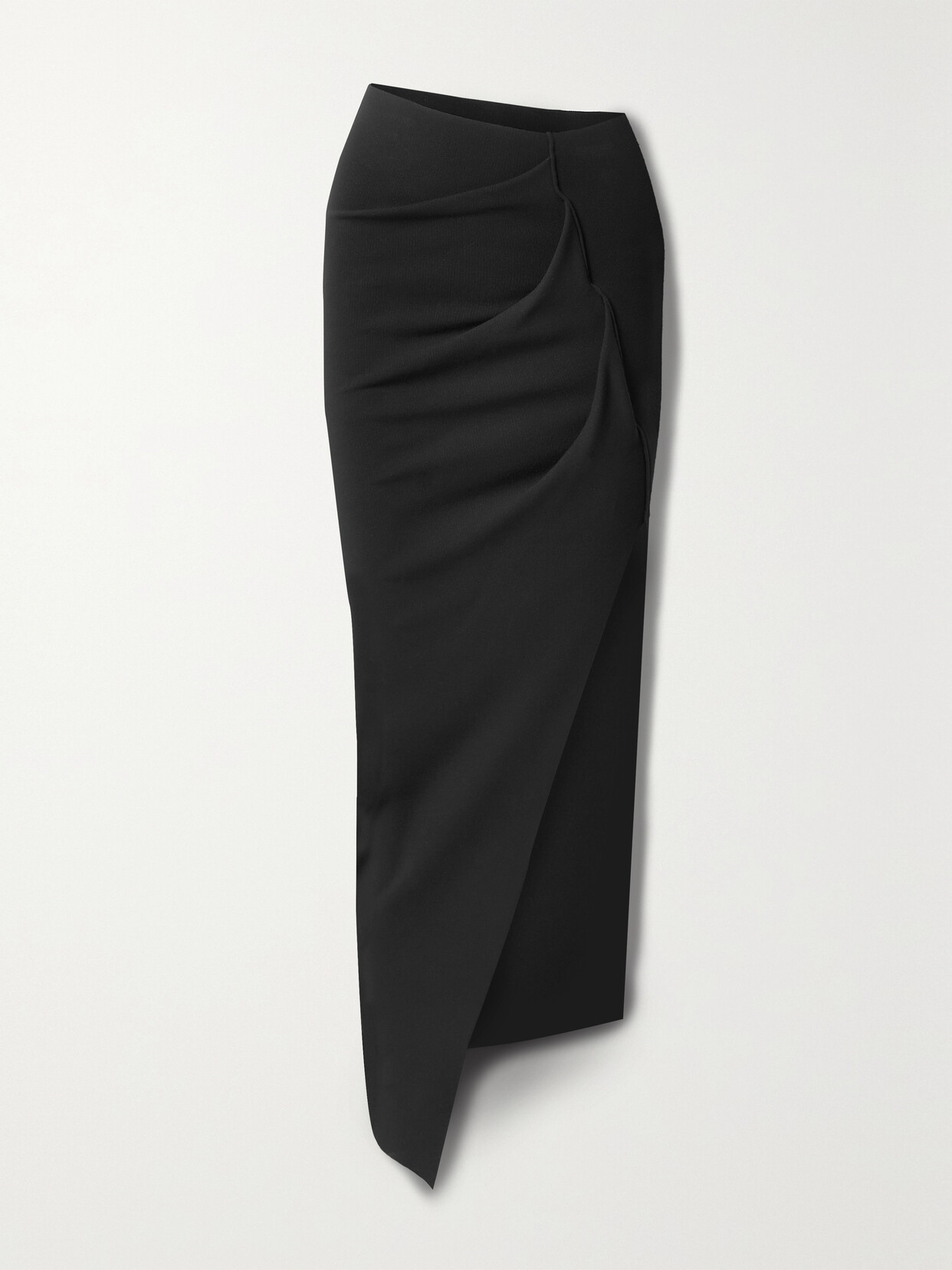 Rick Owens Asymmetric Cashmere And Wool Maxi Skirt In Black