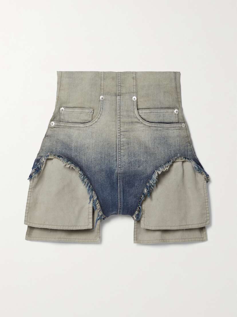 Rick Owens Layered Frayed Dégradé Denim Shorts