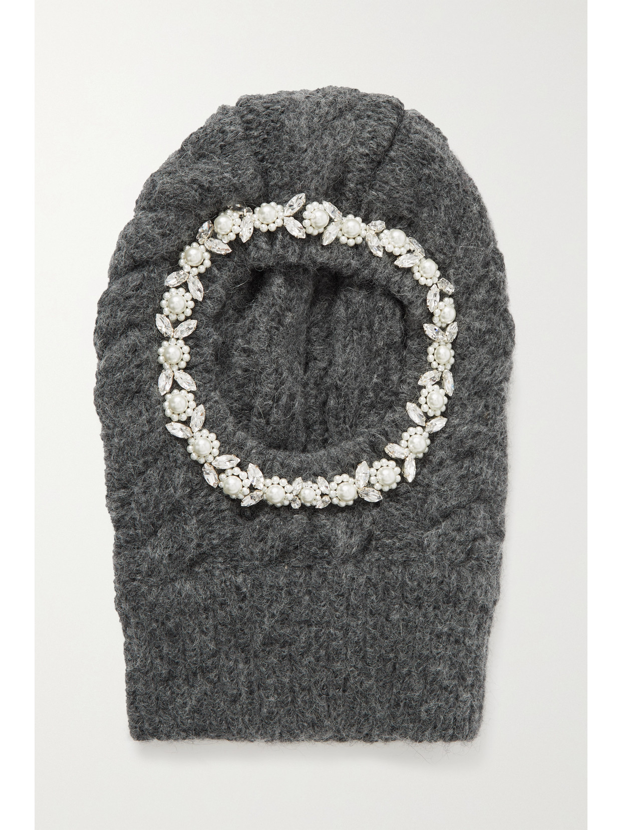 Simone Rocha Crystal And Faux Pearl-embellished Cable-knit Balaclava