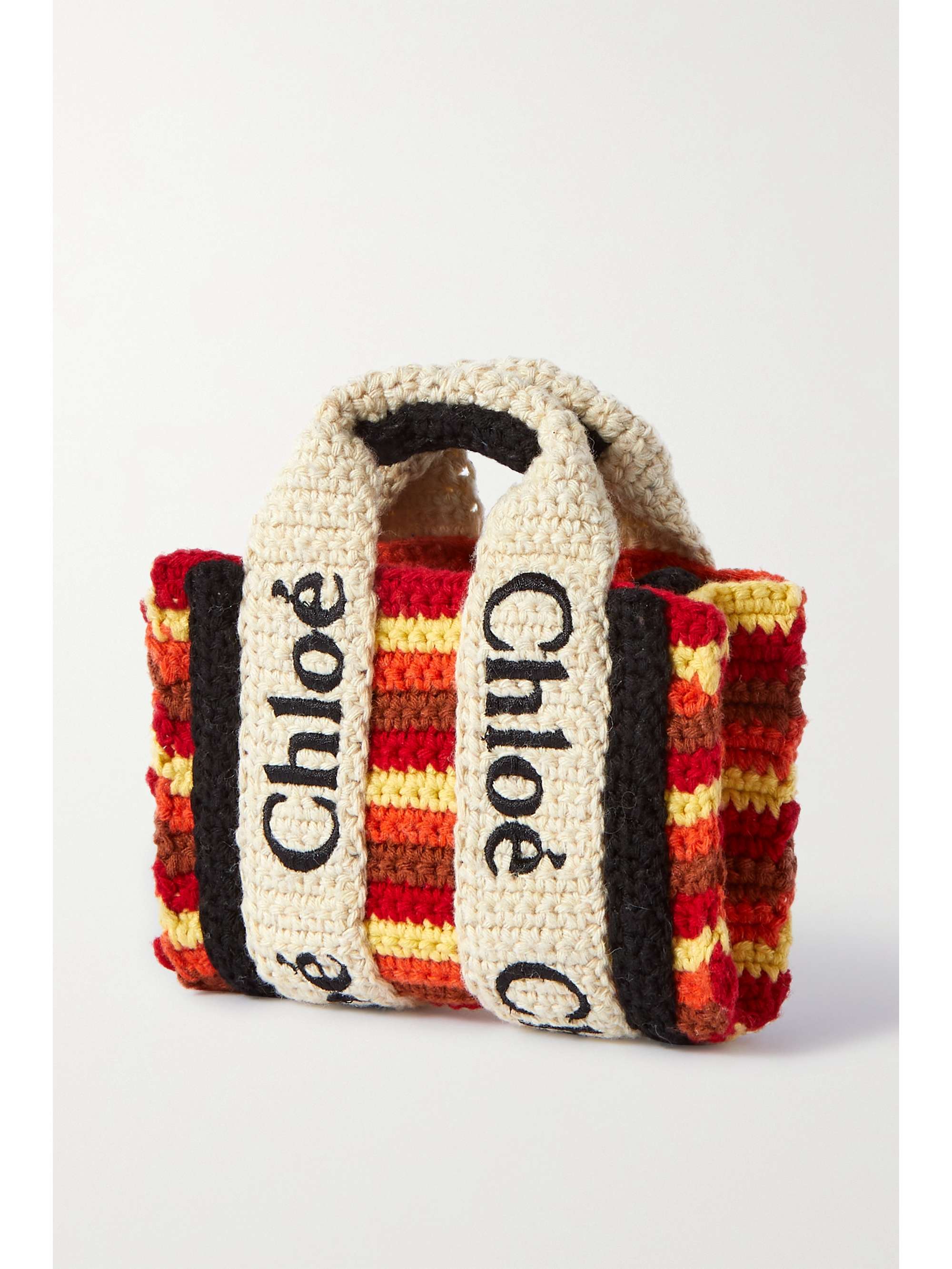 CHLOÉ + NET SUSTAIN embroidered striped crochet-knit tote