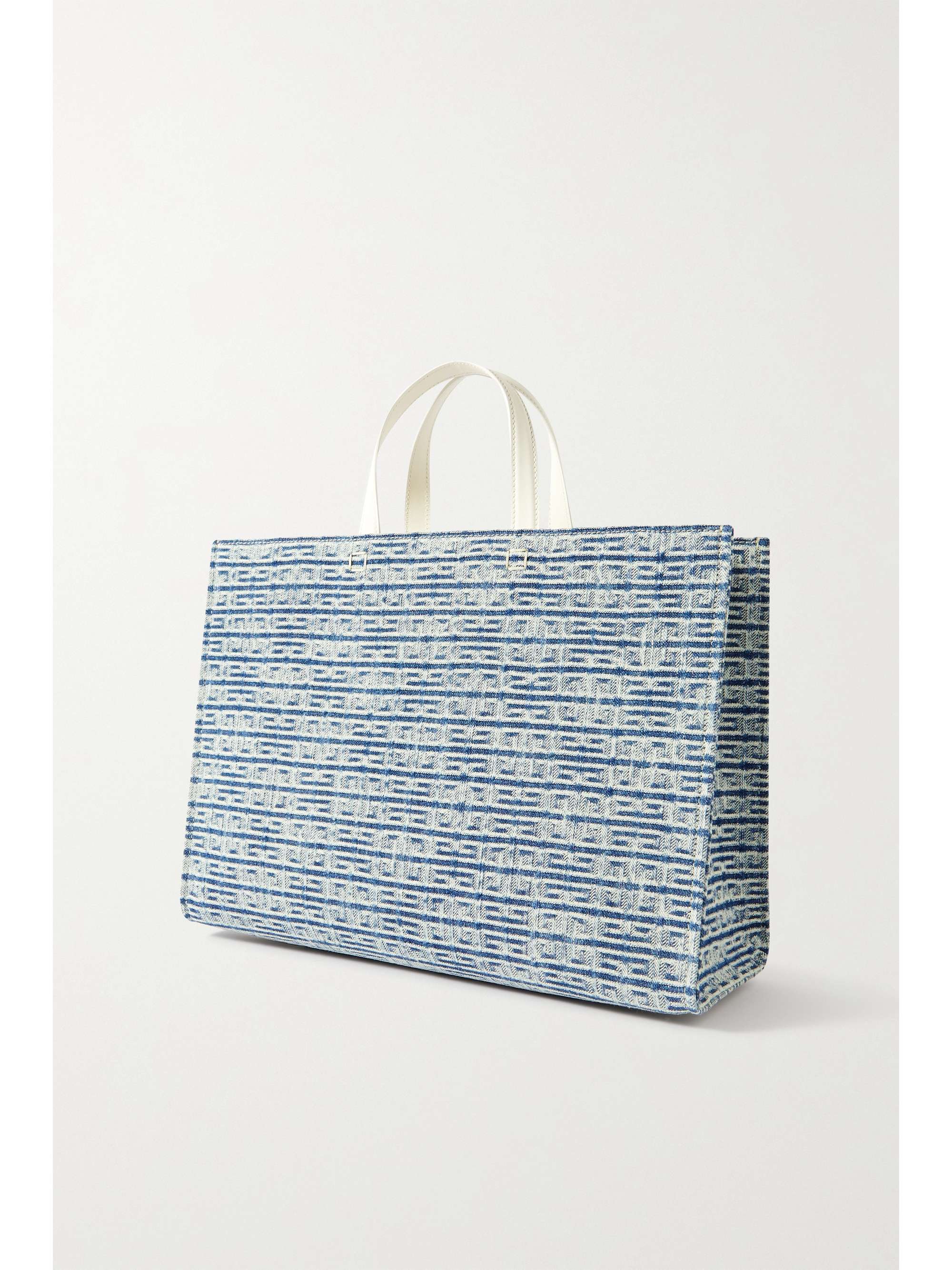 GIVENCHY G medium leather-trimmed embroidered denim tote