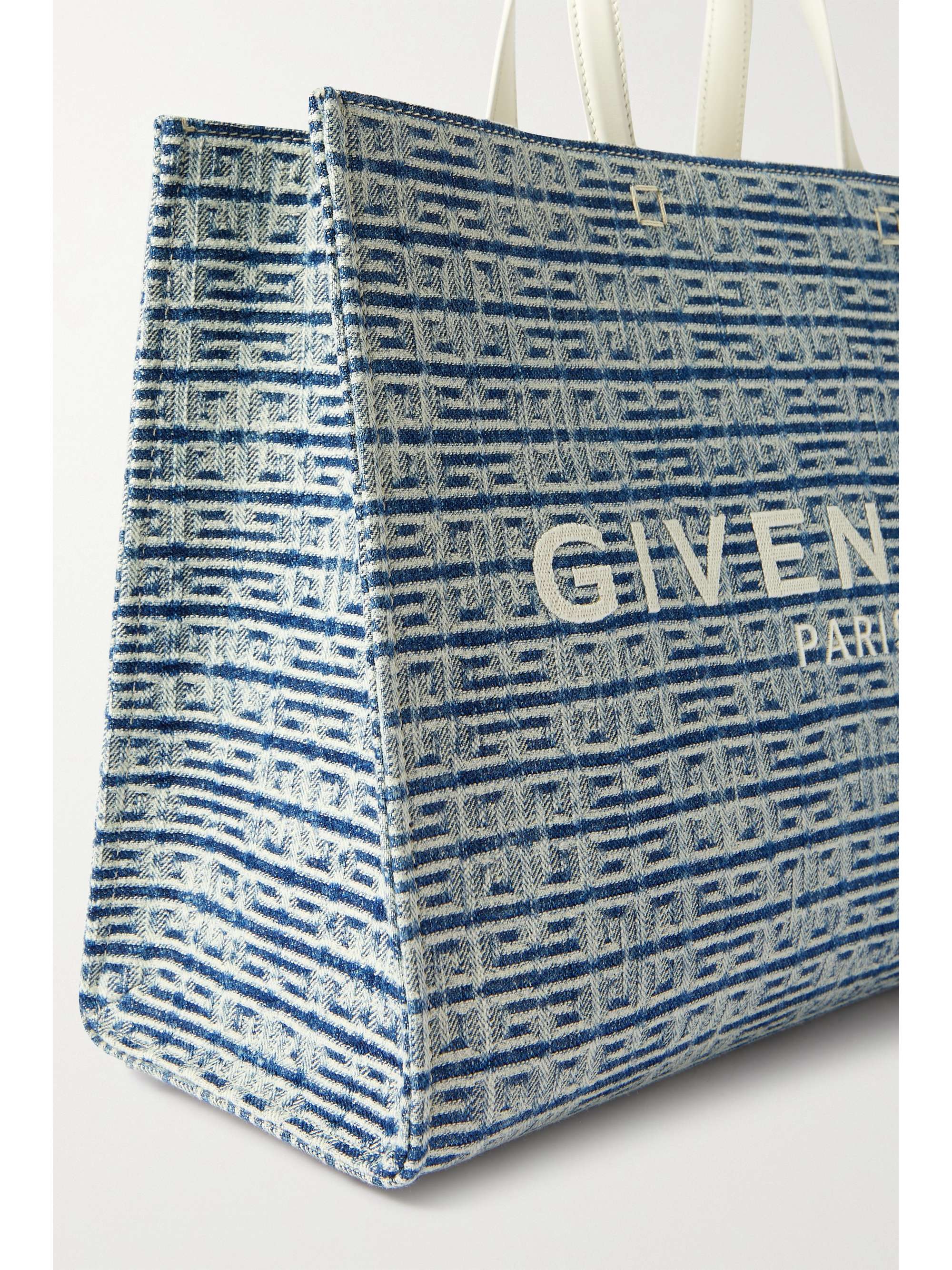 GIVENCHY G medium leather-trimmed embroidered denim tote