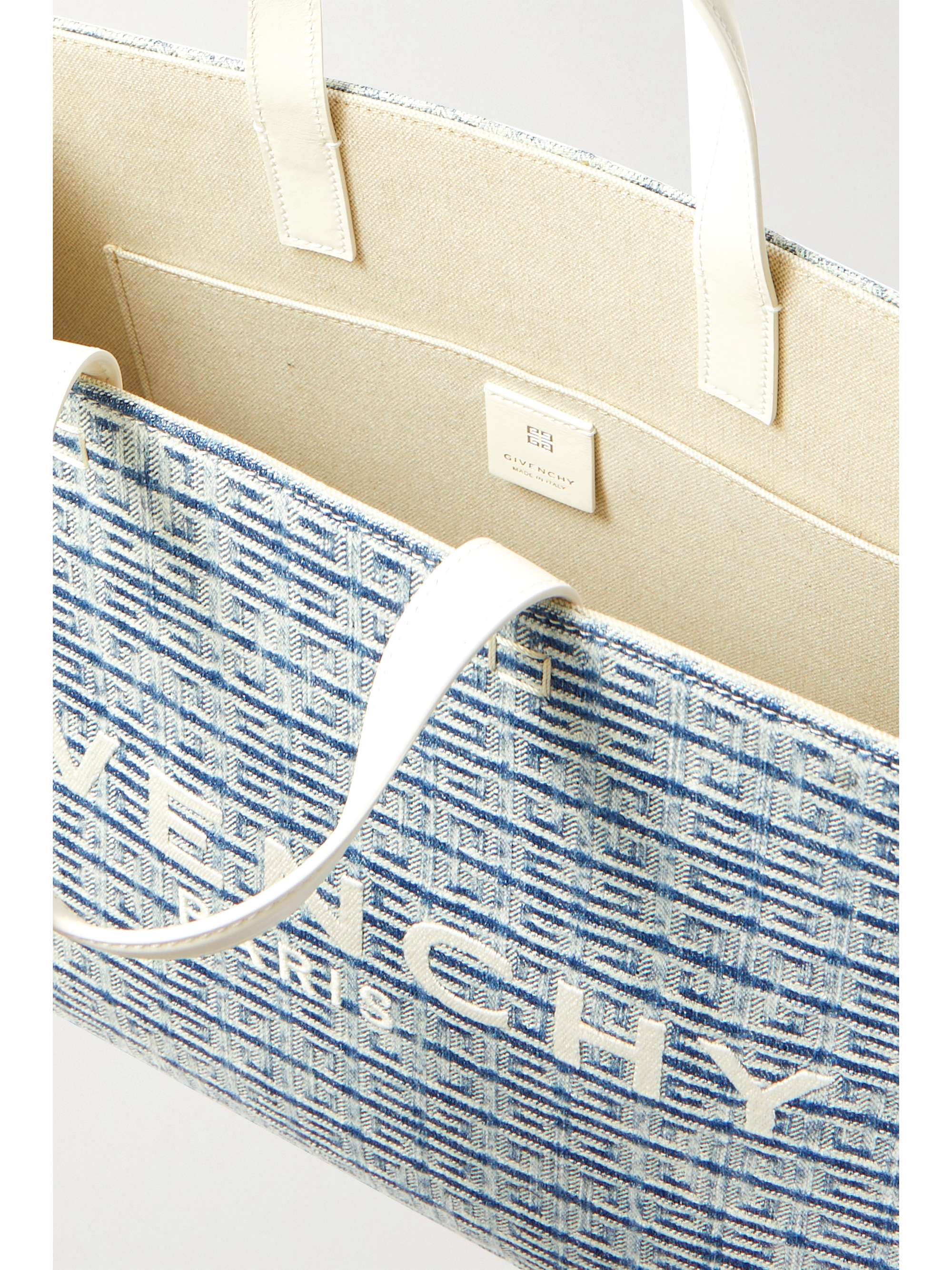 GIVENCHY G medium leather-trimmed embroidered denim tote
