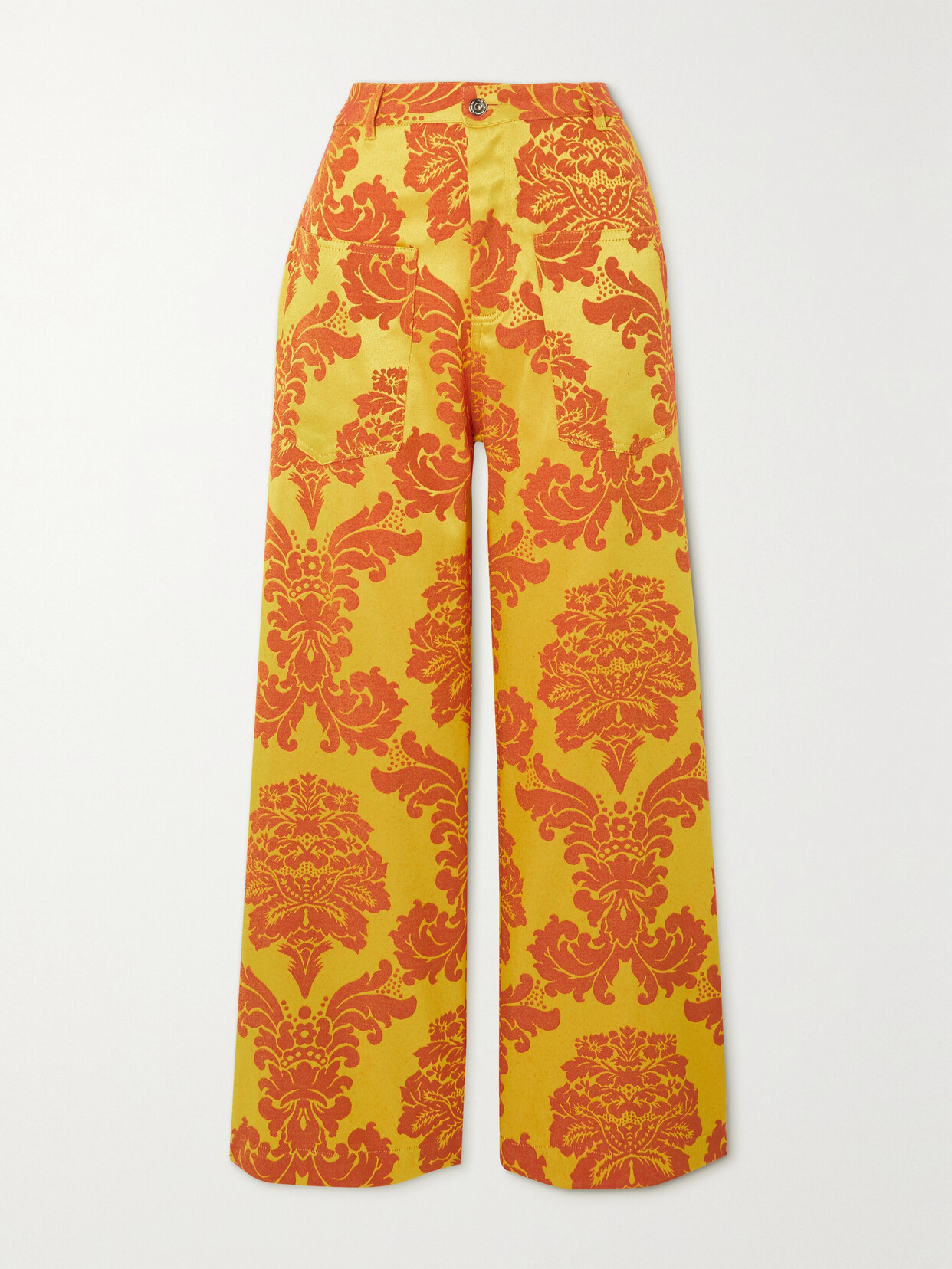 Marques' Almeida Floral-brocade Recycled-fibre Blend Trousers In Yellow