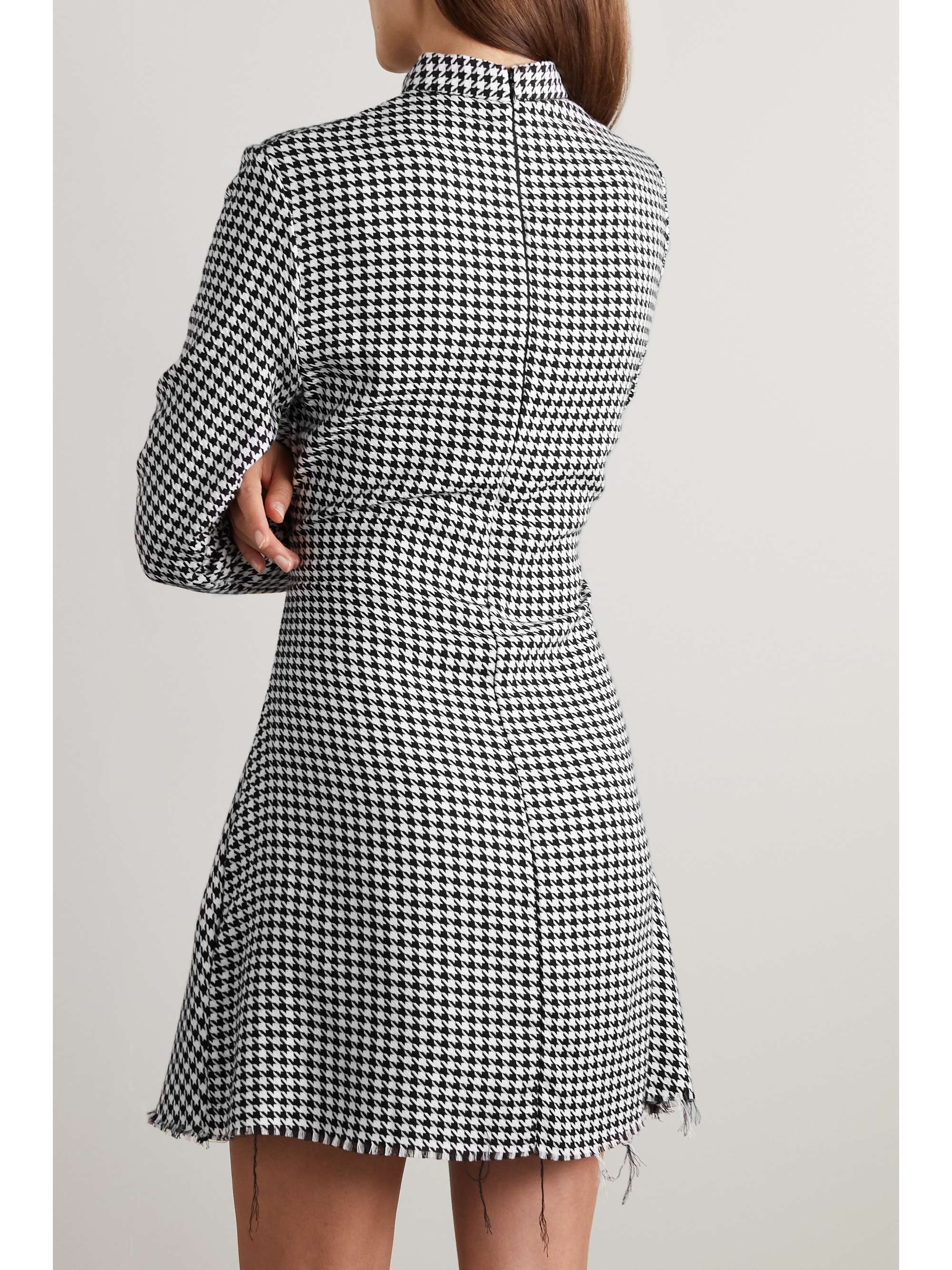 MARQUES' ALMEIDA Ruched houndstooth cotton turtleneck mini dress