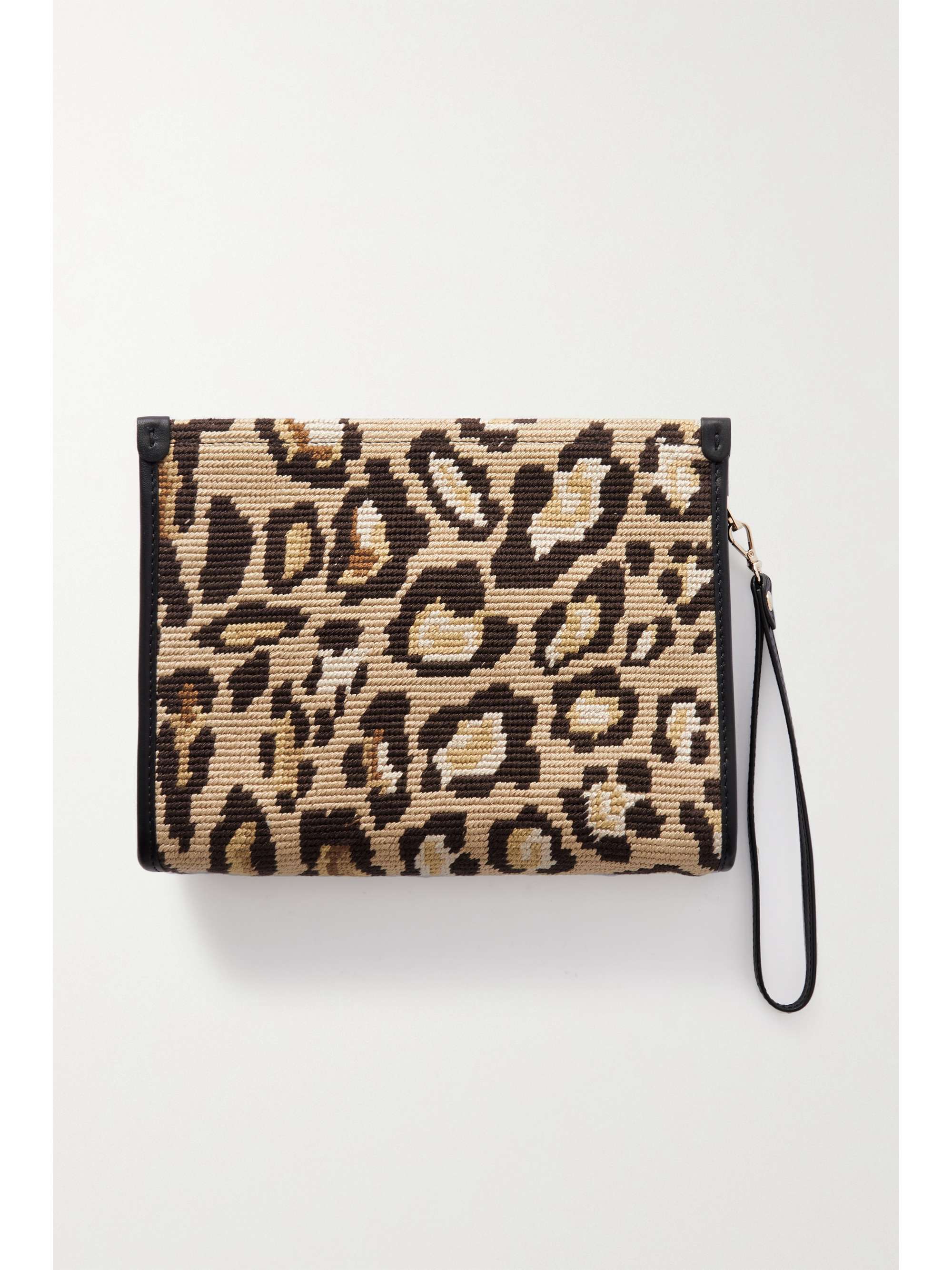 ETRO Globetrotter leather-trimmed canvas-jacquard pouch