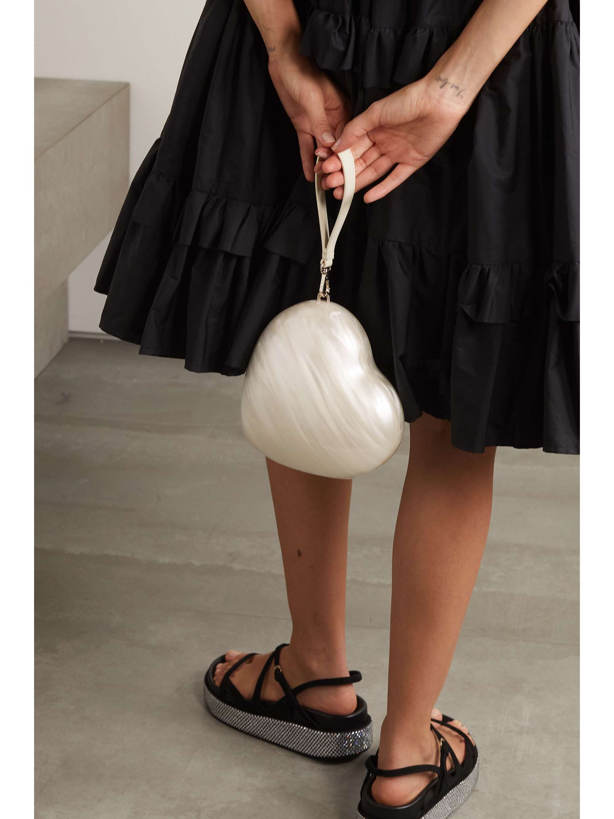SIMONE ROCHA Heart leather-trimmed marbled acrylic clutch