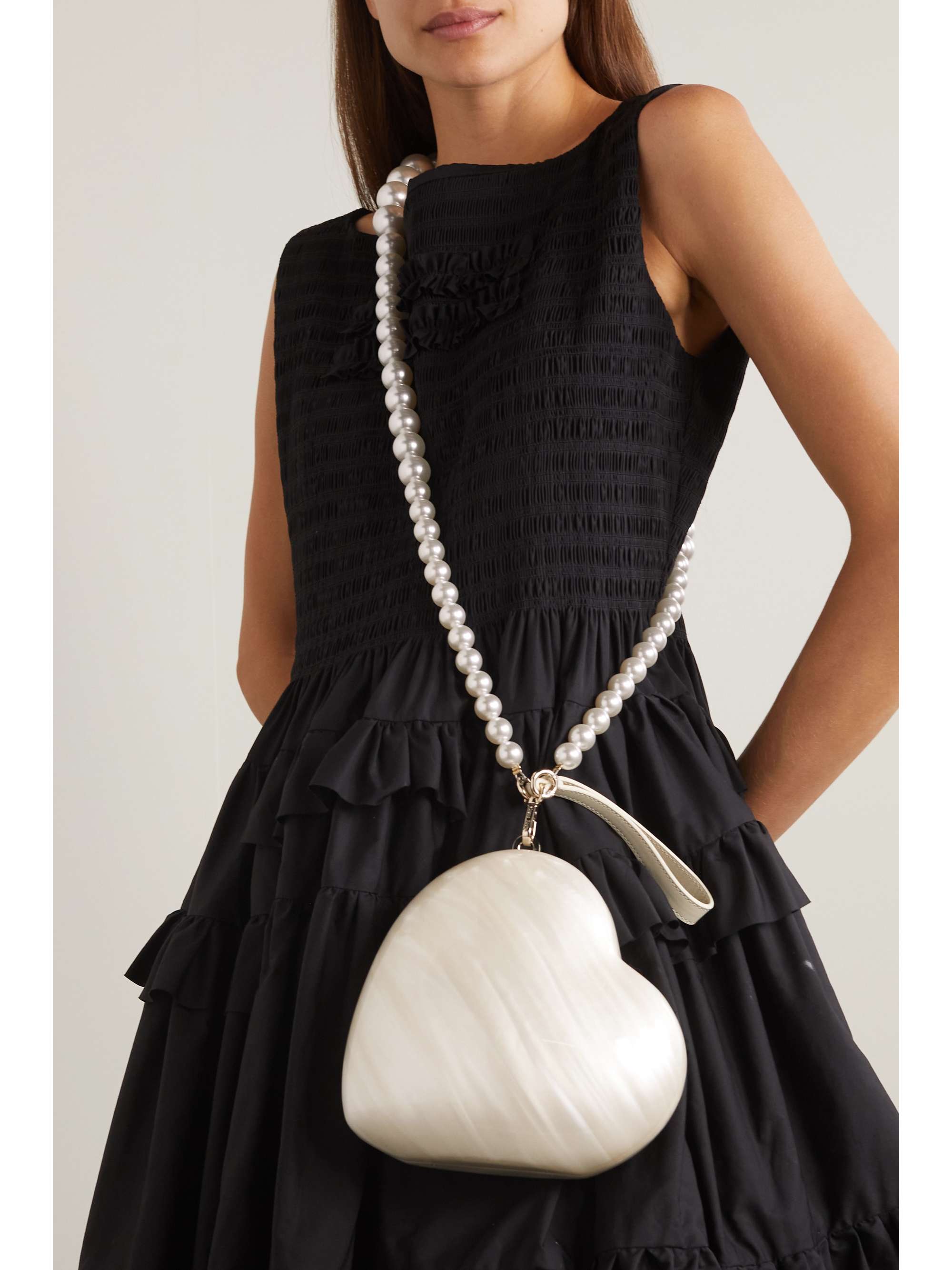 SIMONE ROCHA Heart leather-trimmed marbled acrylic clutch