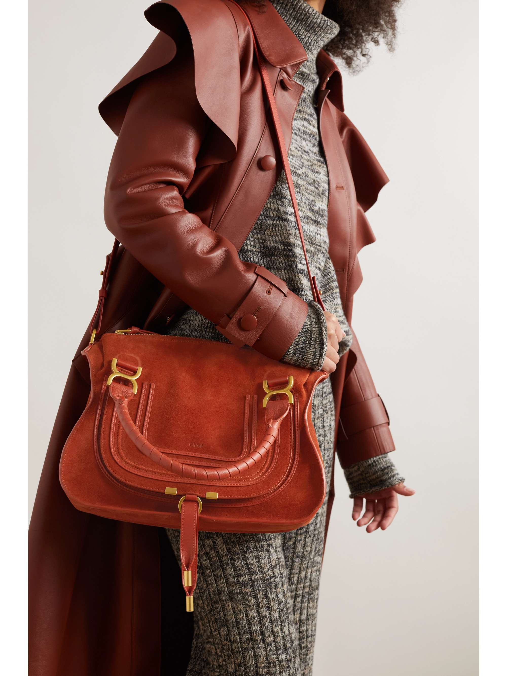 CHLOÉ Marcie medium textured leather-trimmed suede shoulder bag |  NET-A-PORTER