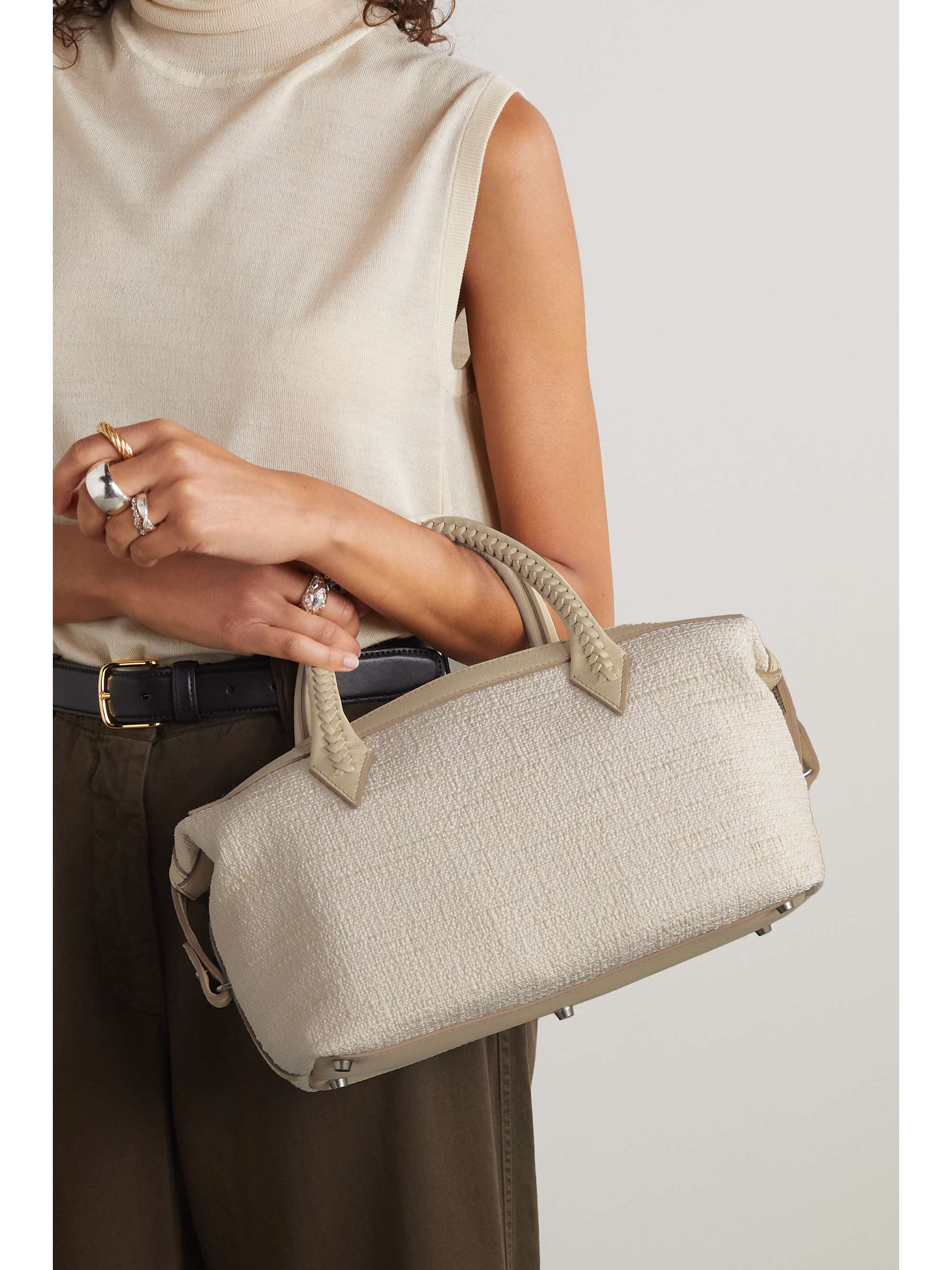 MÉTIER Perriand City small leather-trimmed woven straw tote