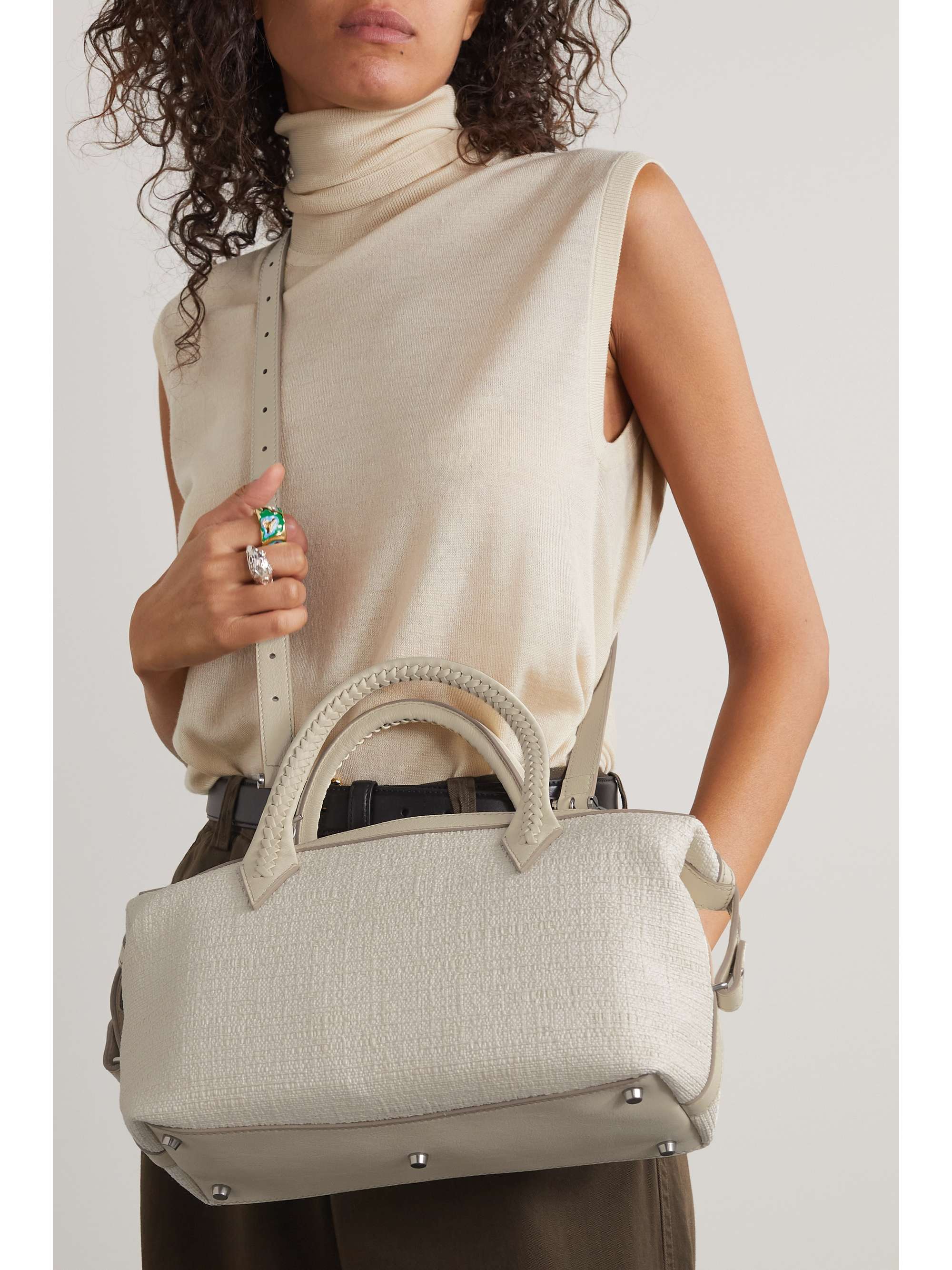 MÉTIER Perriand City small leather-trimmed woven straw tote
