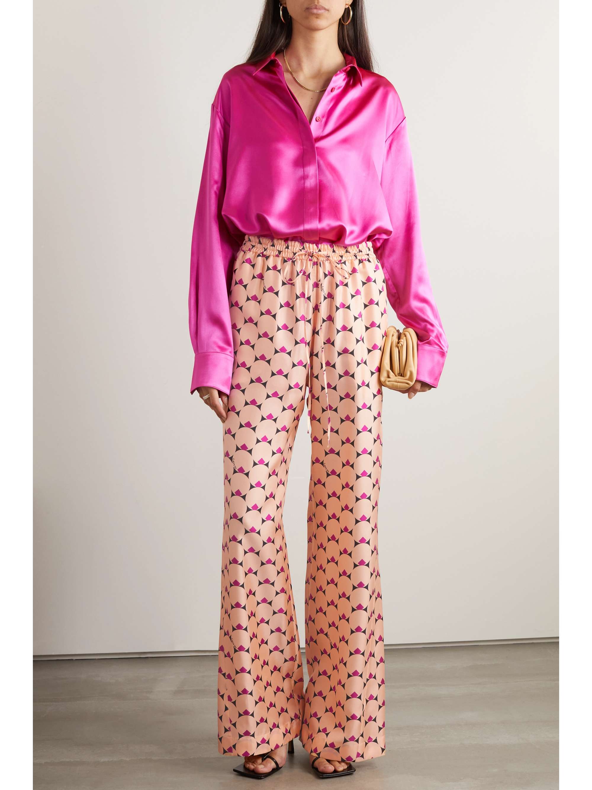 LANVIN Printed silk-twill wide-leg pants