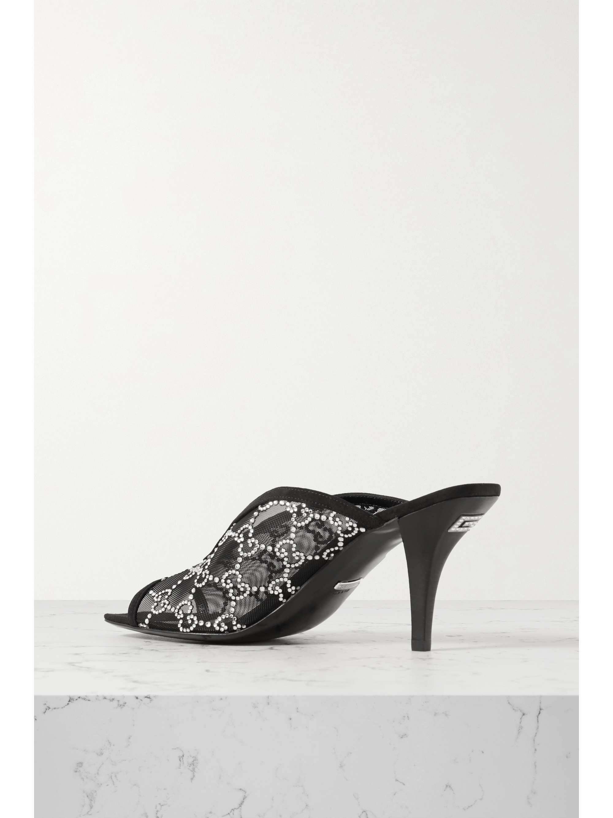 GUCCI Demi crystal-embellished mesh and suede mules