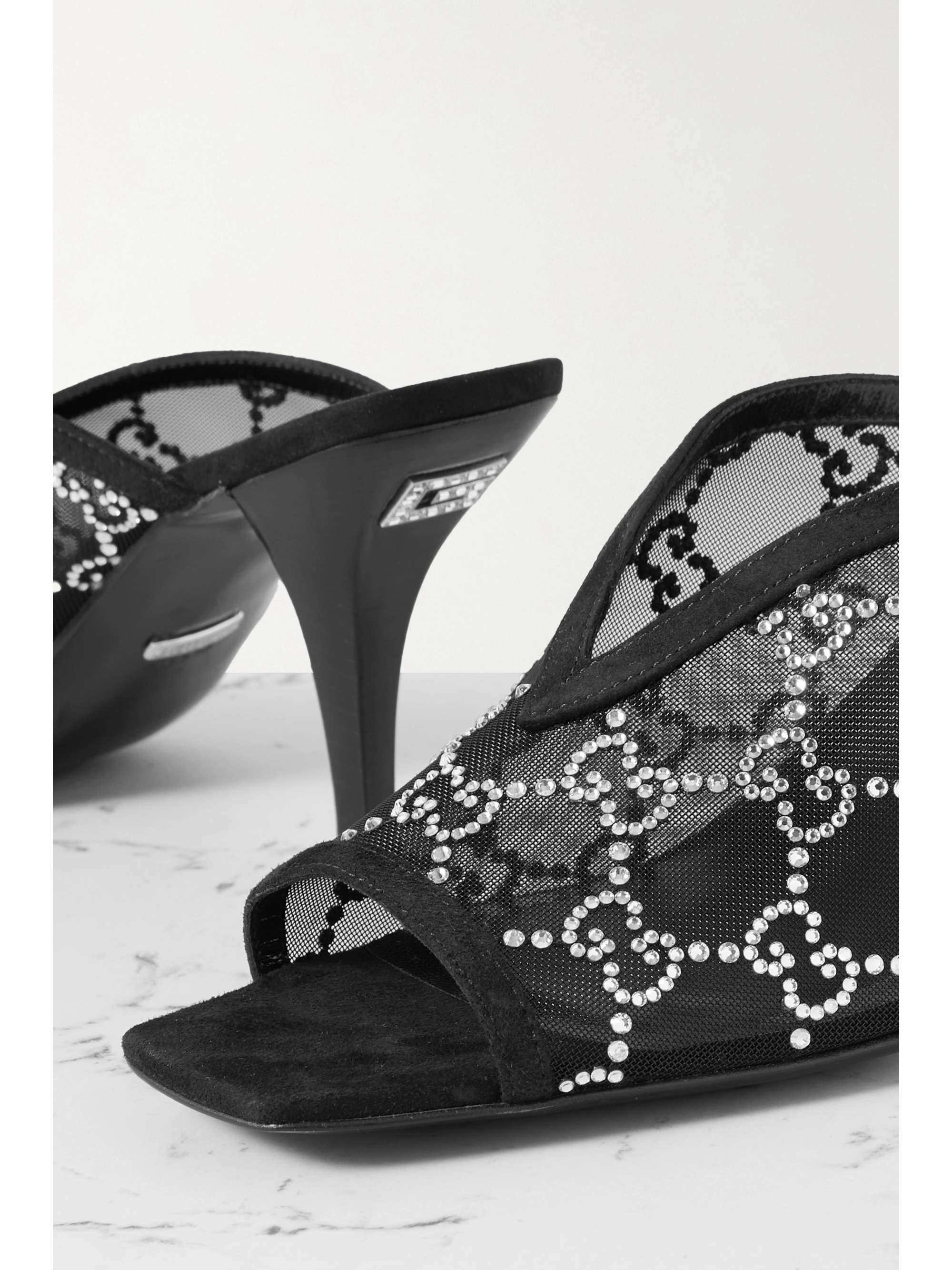 GUCCI Demi crystal-embellished mesh and suede mules