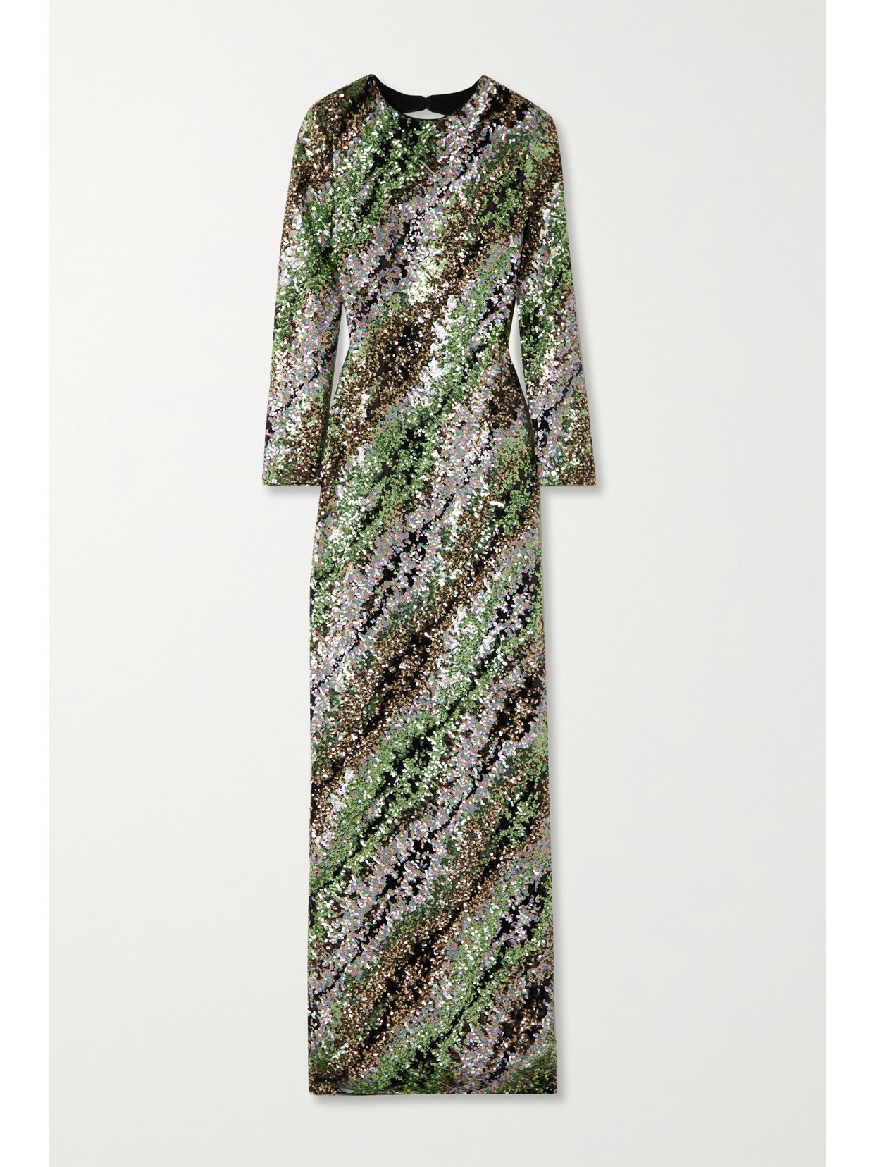 Halpern Sequined Open-back Column Gown In Green