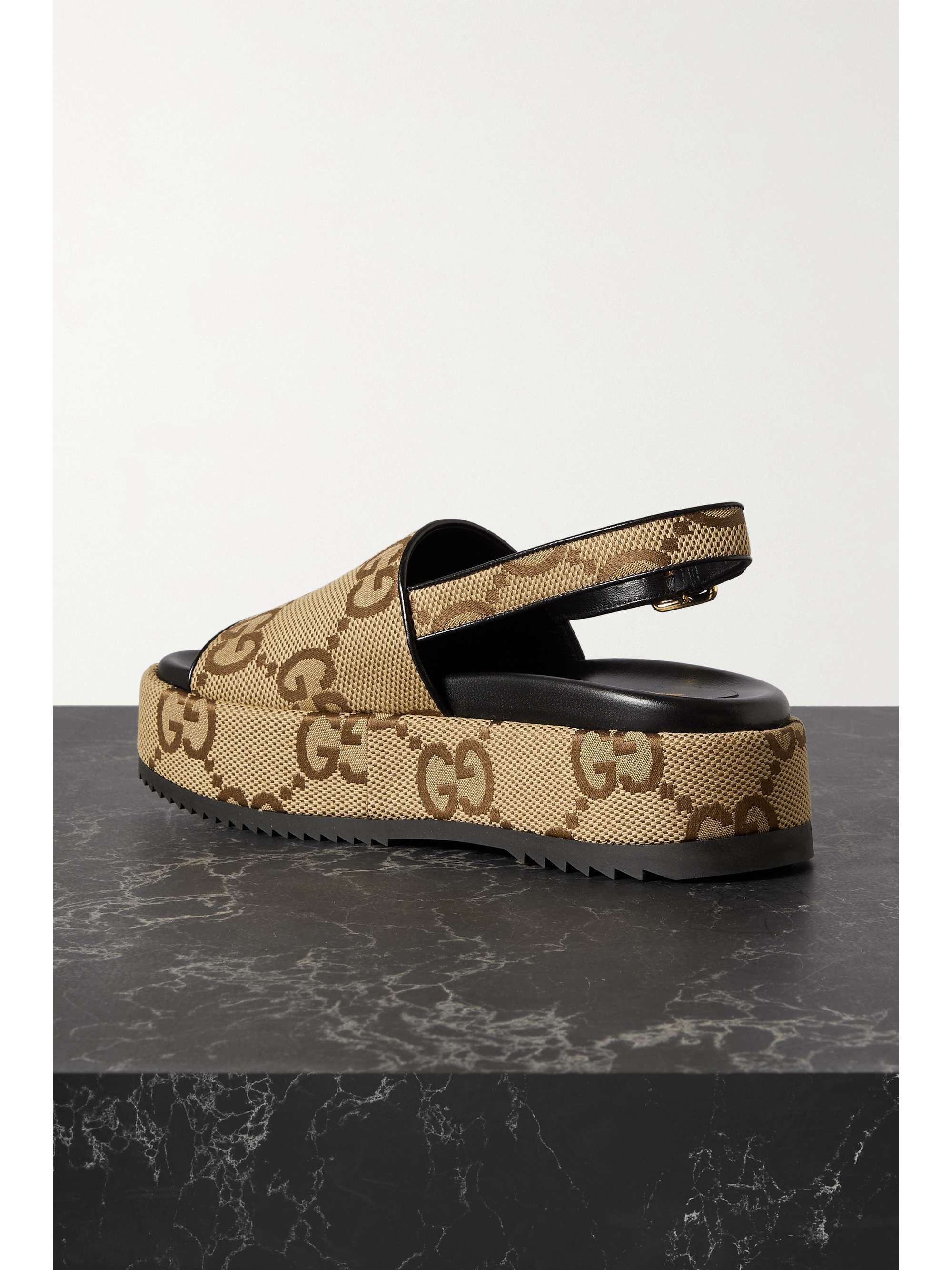 GUCCI Denim Jacquard GG Monogram Platform Slide Sandals 38 Dark Blue Ivory 797177 | FASHIONPHILE