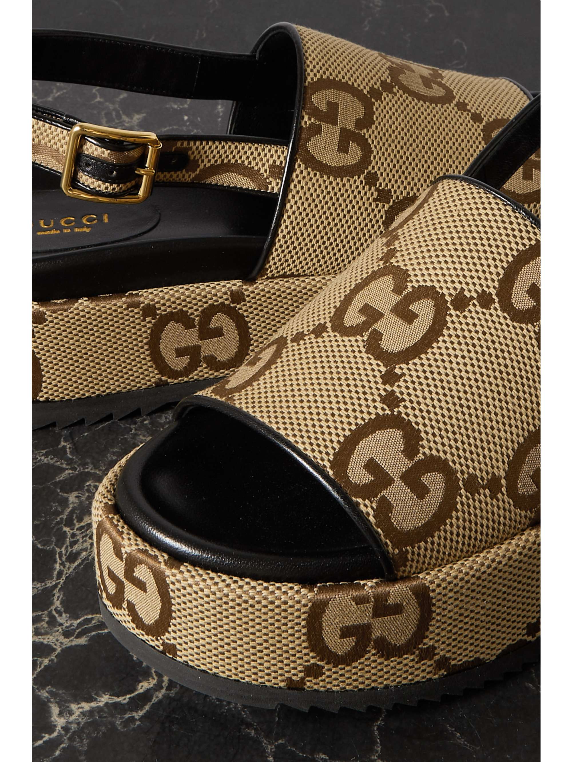 gucci angelina logo jacquard canvas slingback platform sandals