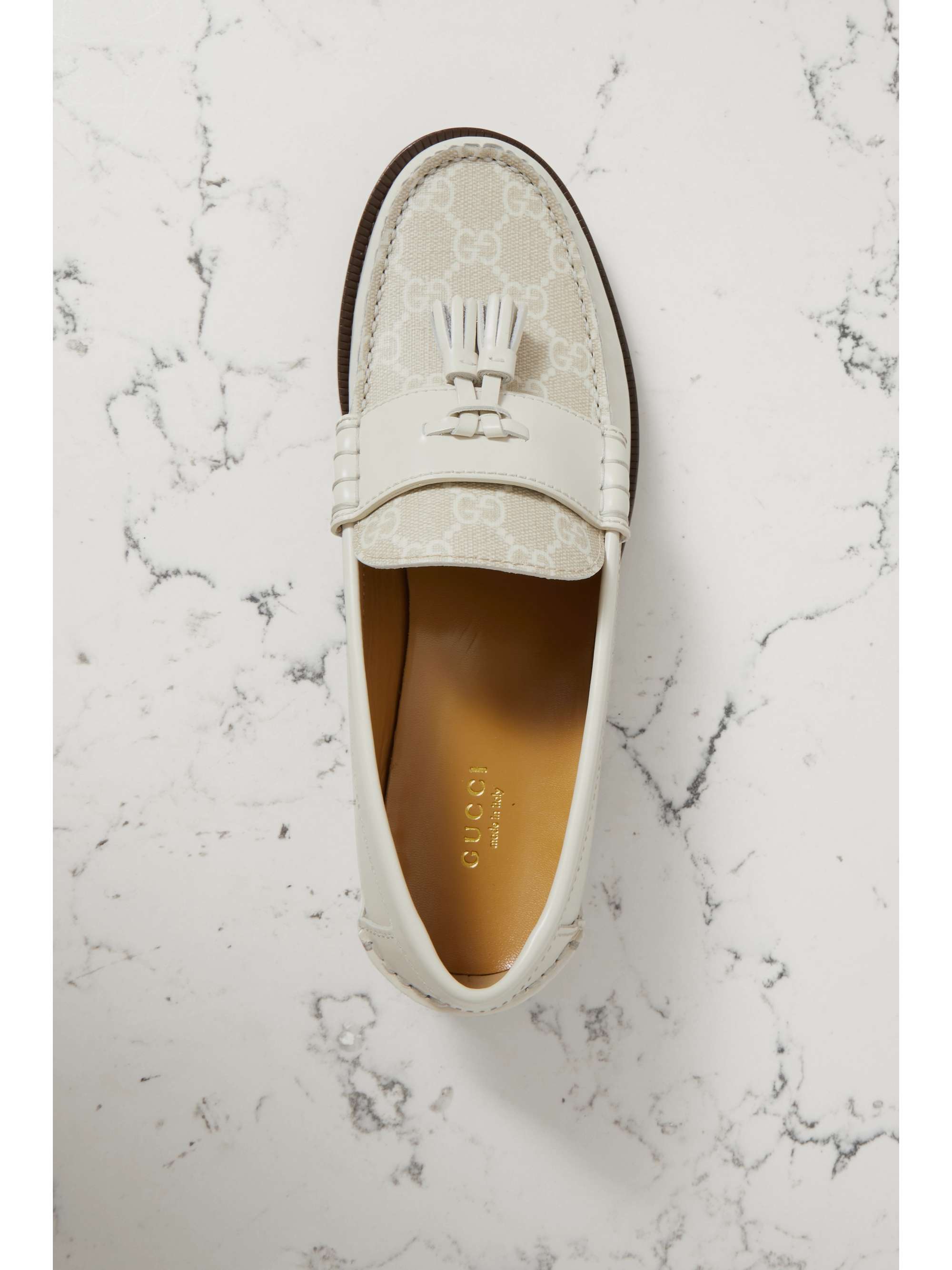 Gucci - Leather and GG-canvas Loafers - Womens - Beige