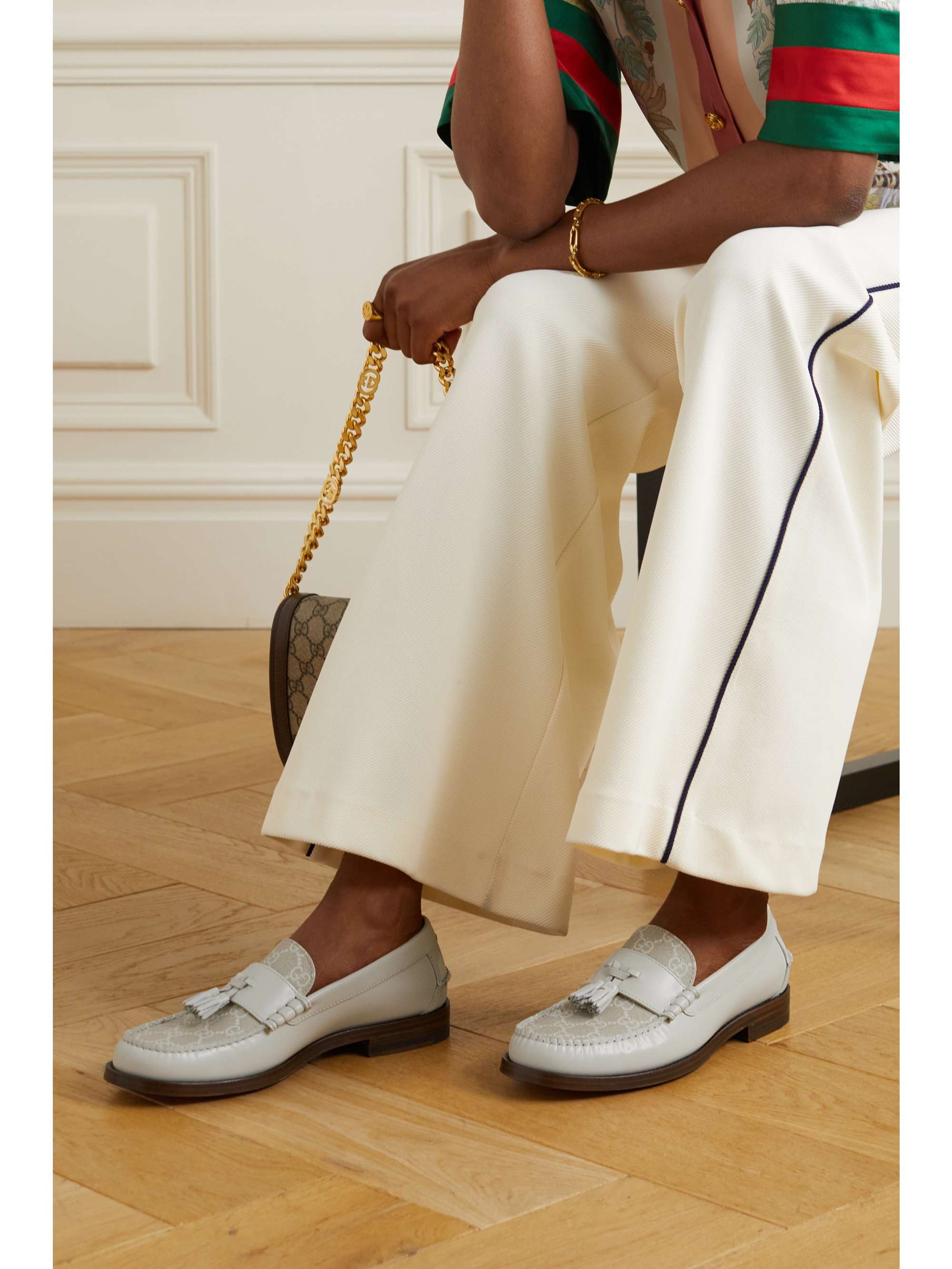 Gucci - Leather and GG-canvas Loafers - Womens - Beige