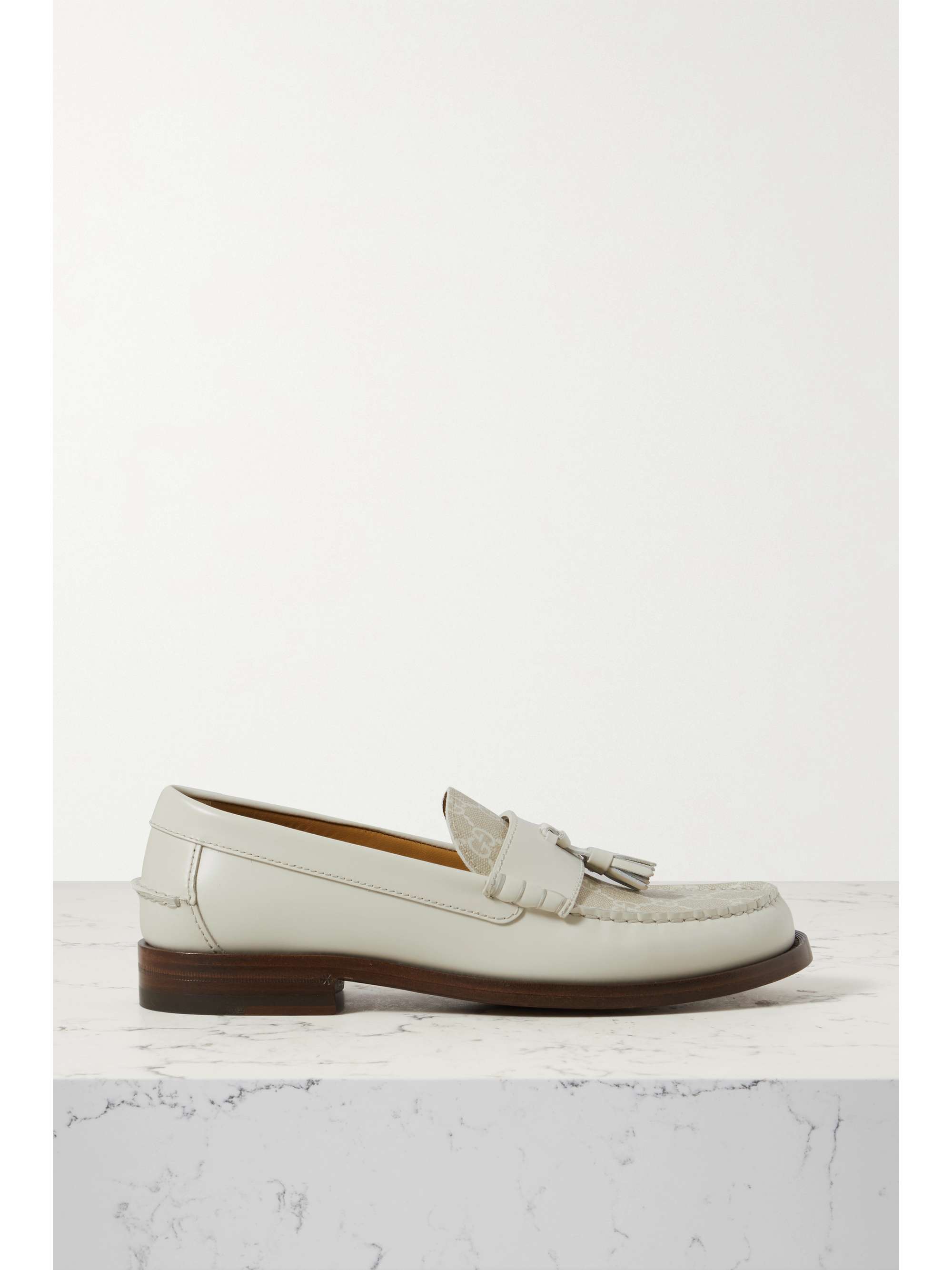 Gucci - Leather and GG-canvas Loafers - Womens - Beige