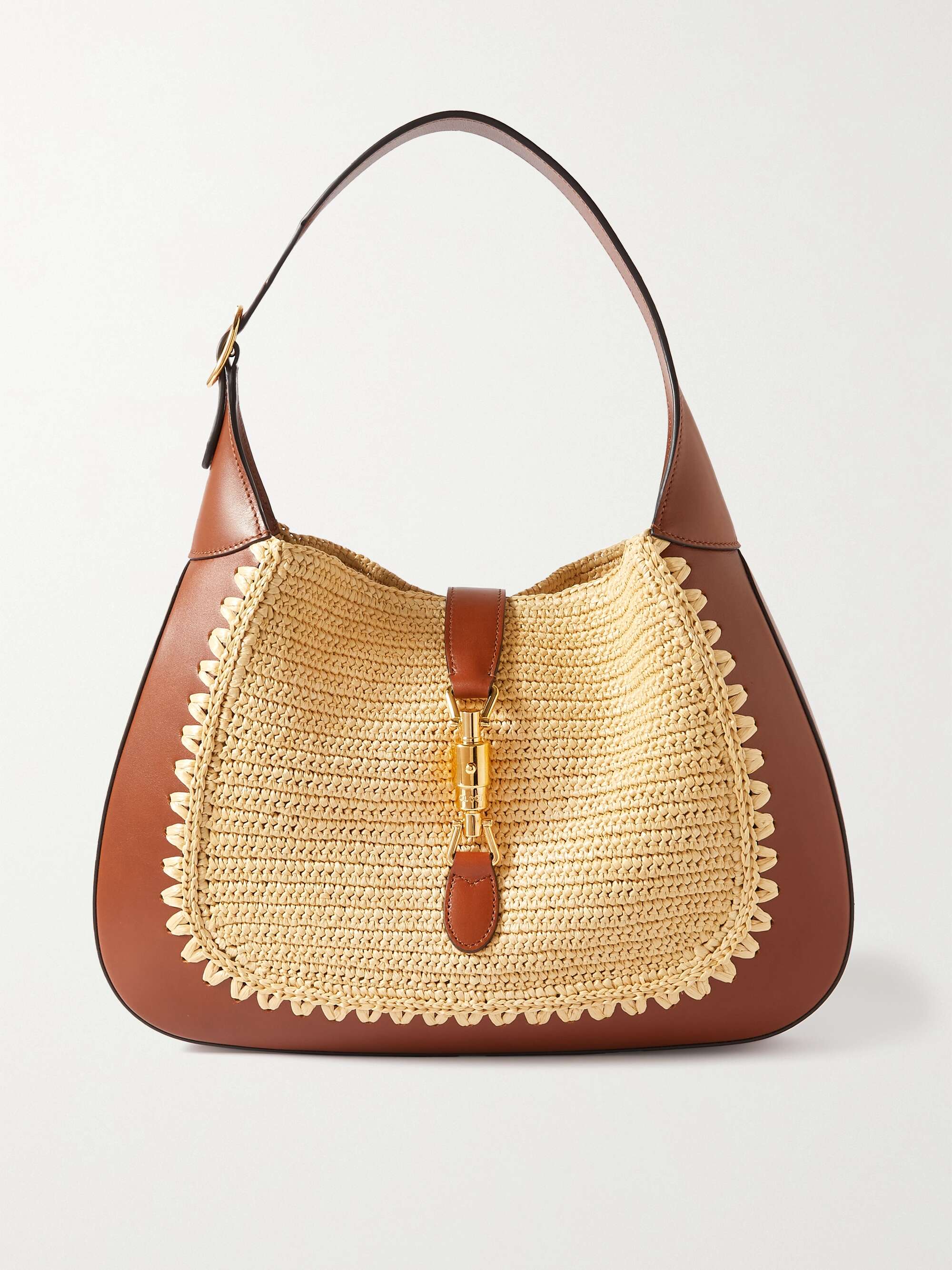 GUCCI Jackie 1961 crocheted raffia and leather shoulder bag NETAPORTER