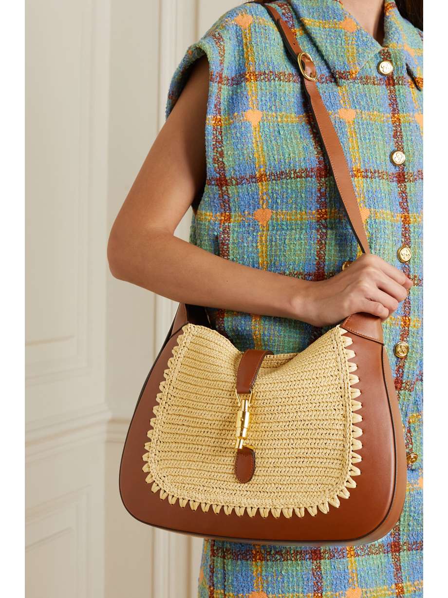 GUCCI Jackie 1961 crocheted raffia and leather shoulder bag NETAPORTER