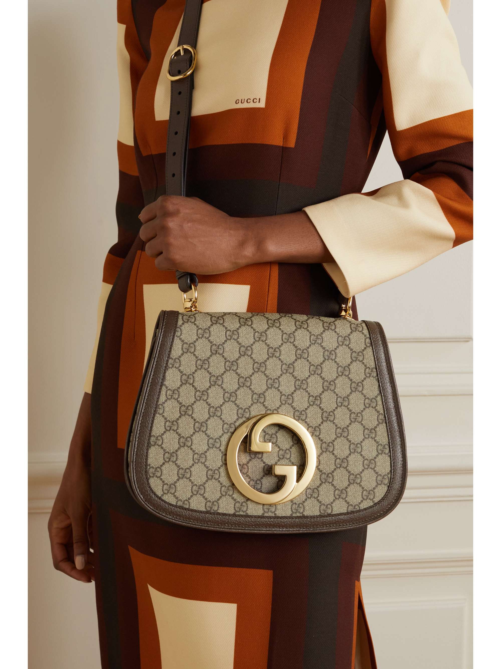 GUCCI Blondie textured leathertrimmed printed coatedcanvas shoulder