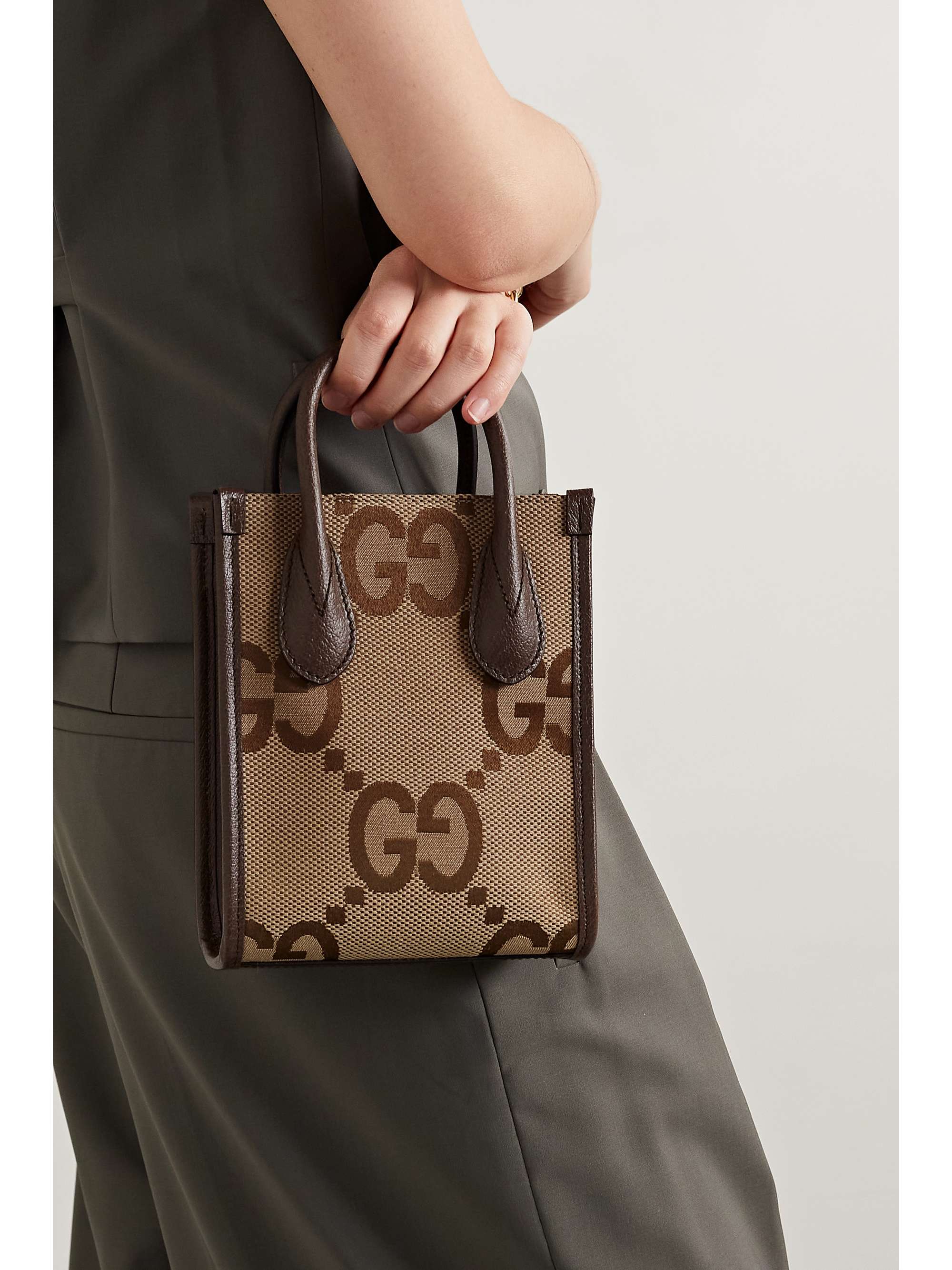 GUCCI Jumbo GG mini leather-trimmed canvas-jacquard tote | NET-A-PORTER