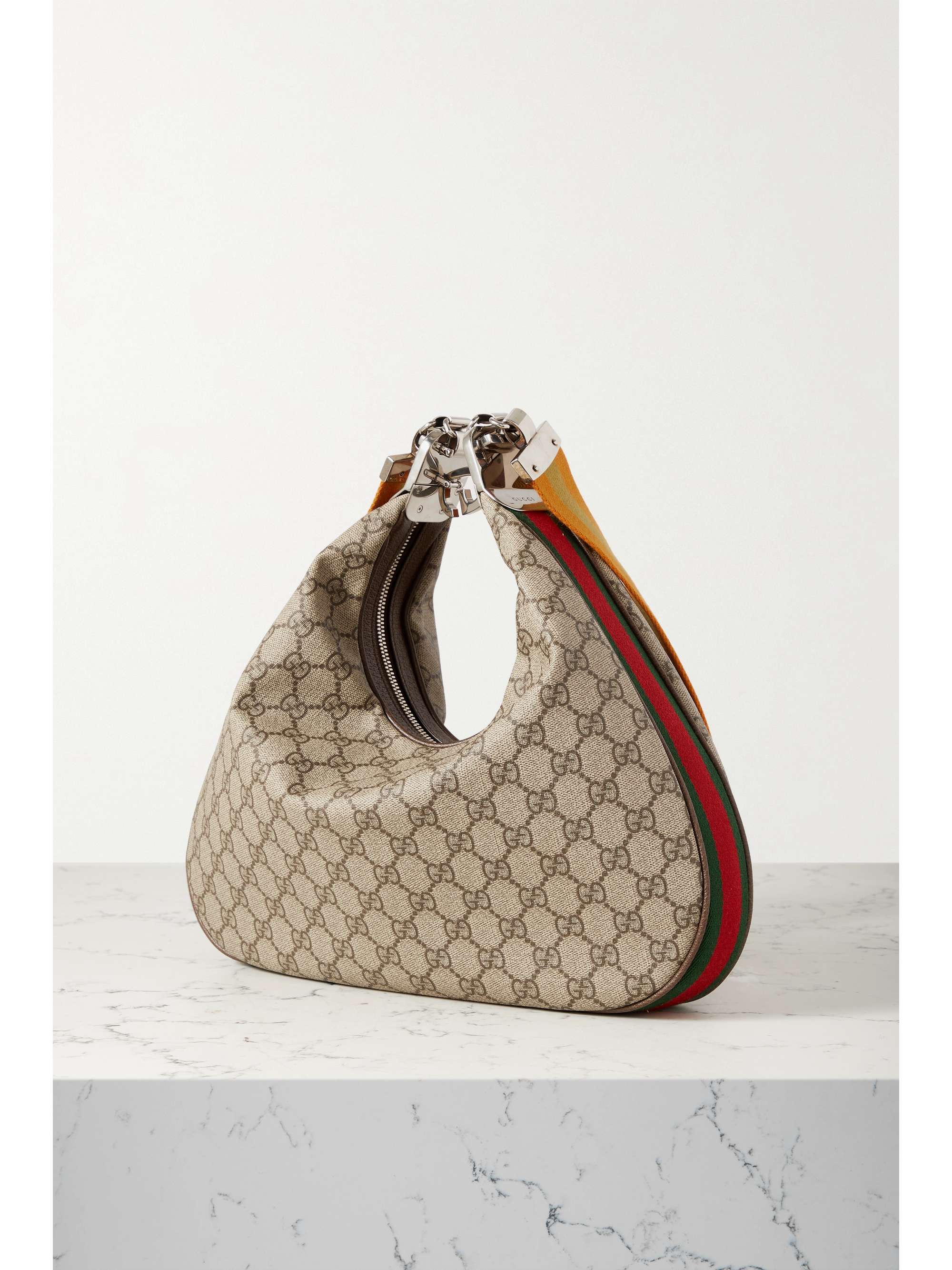 GUCCI Attache large textured leather-trimmed coated-canvas shoulder bag