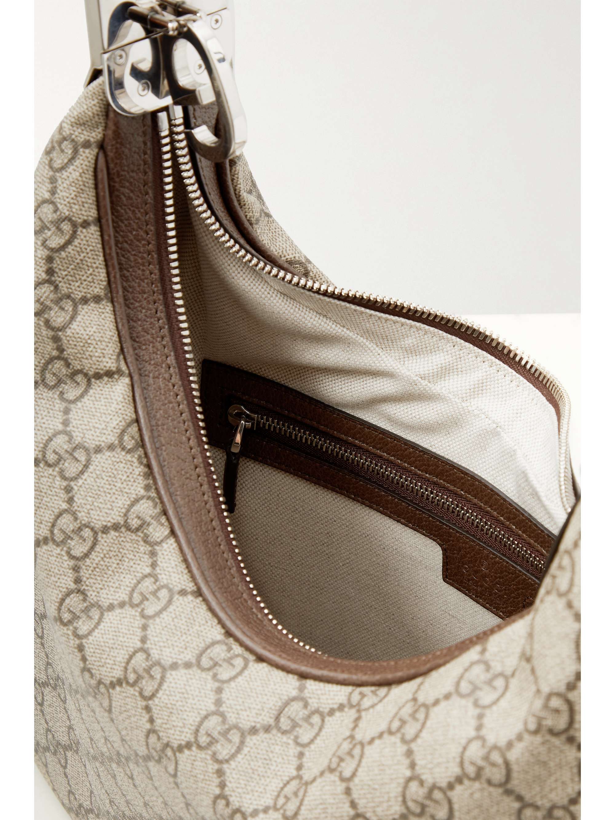 GUCCI Attache large textured leather-trimmed coated-canvas shoulder bag