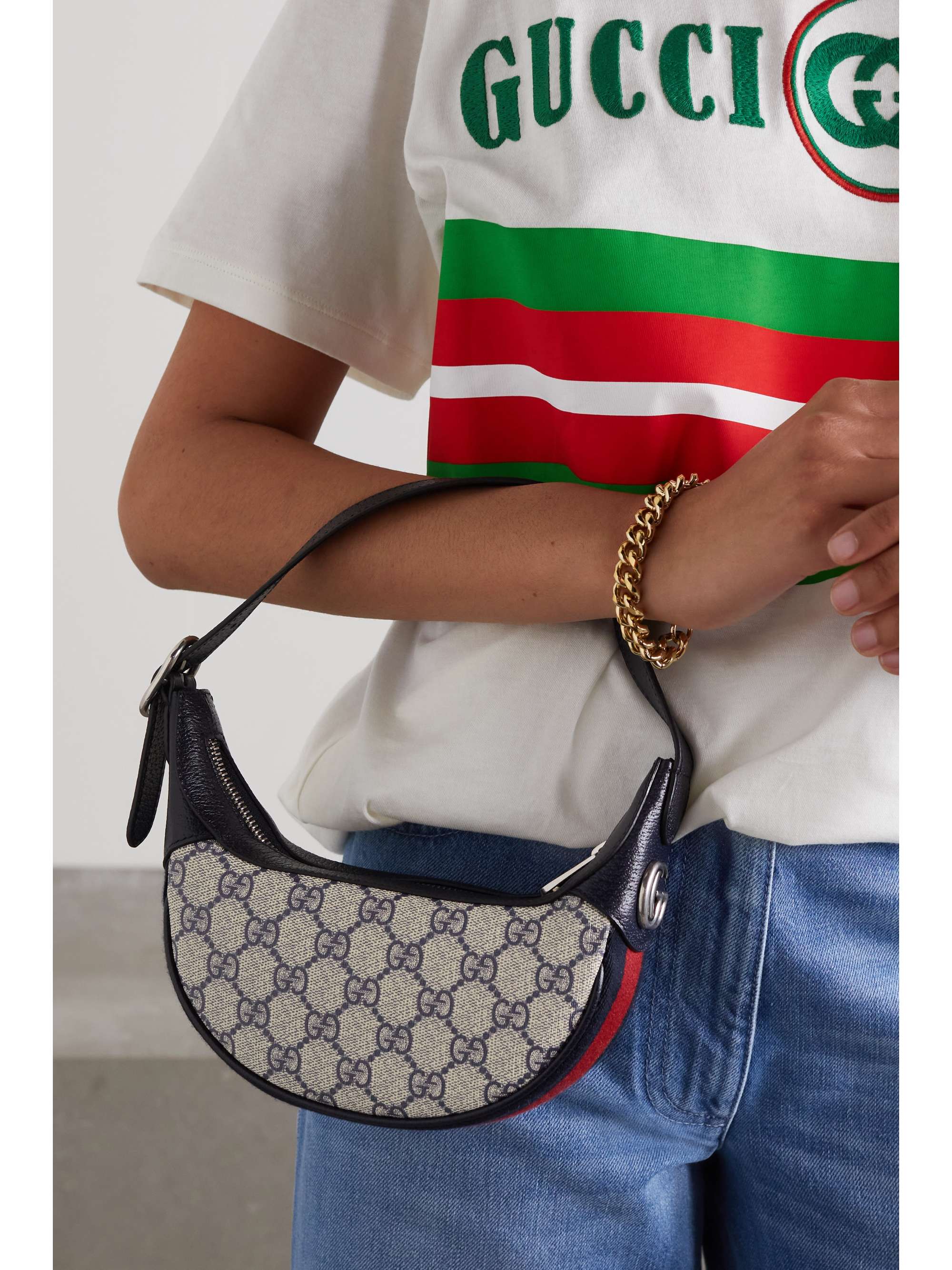 GUCCI Ophidia mini webbingtrimmed texturedleather and printed coated