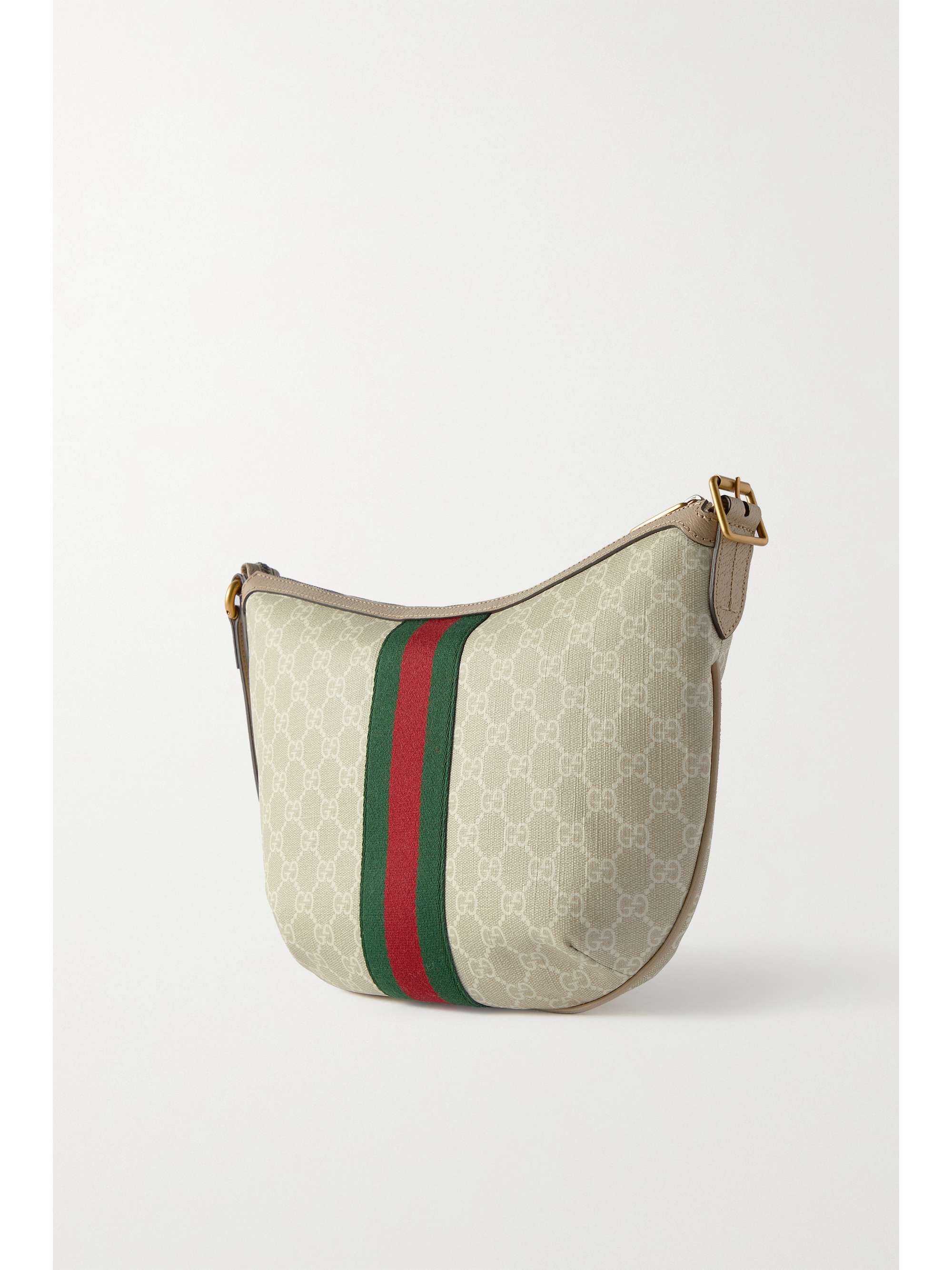 Small webbing-trimmed coated-canvas shoulder bag