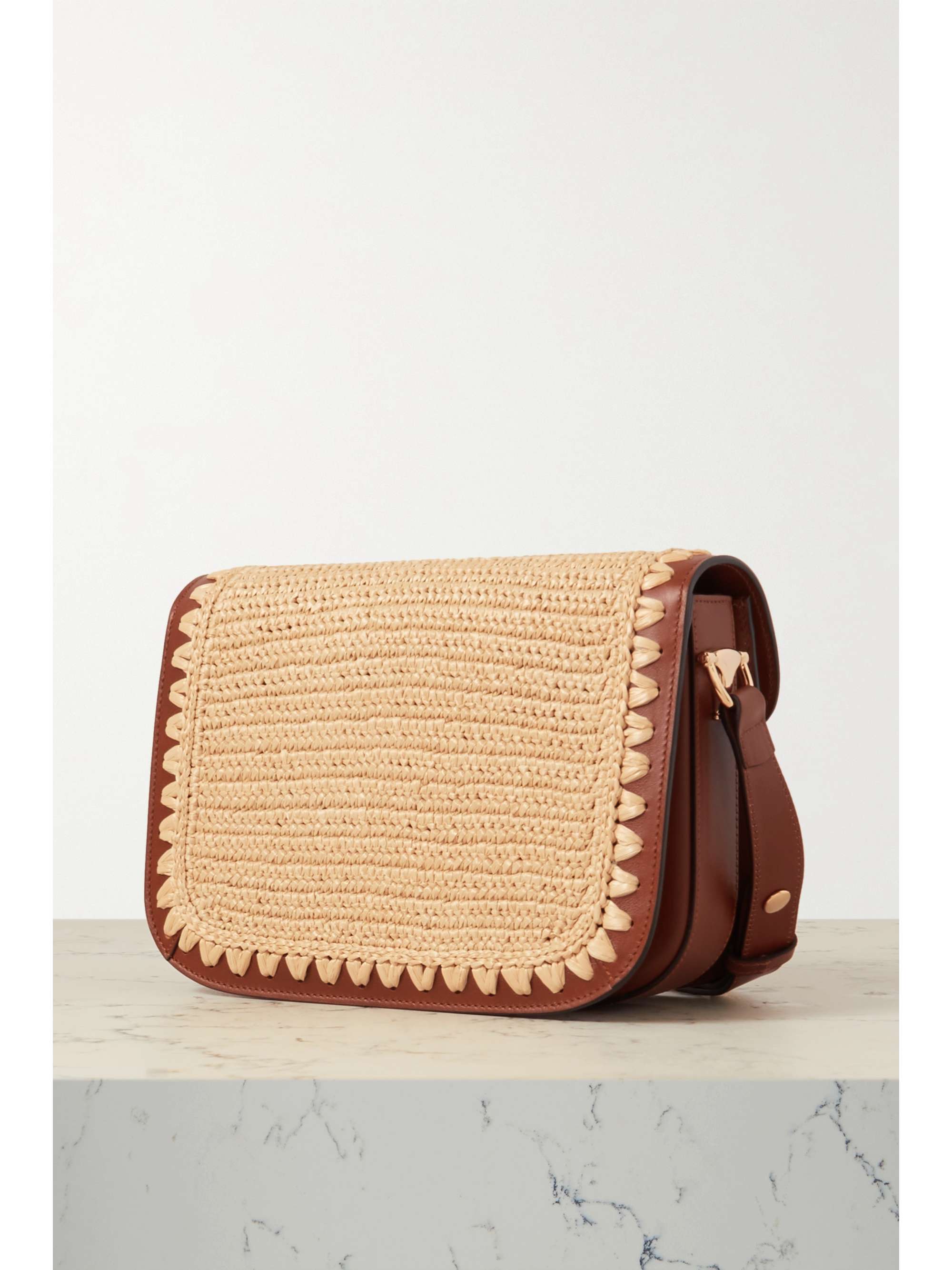 GUCCI Horsebit 1955 crocheted raffia and leather shoulder bag NETA