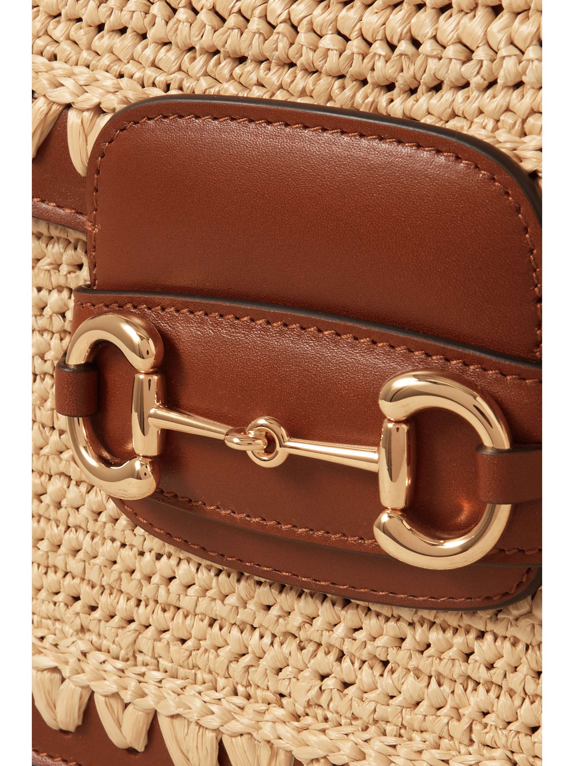 GUCCI Horsebit 1955 crocheted raffia and leather shoulder bag NETA
