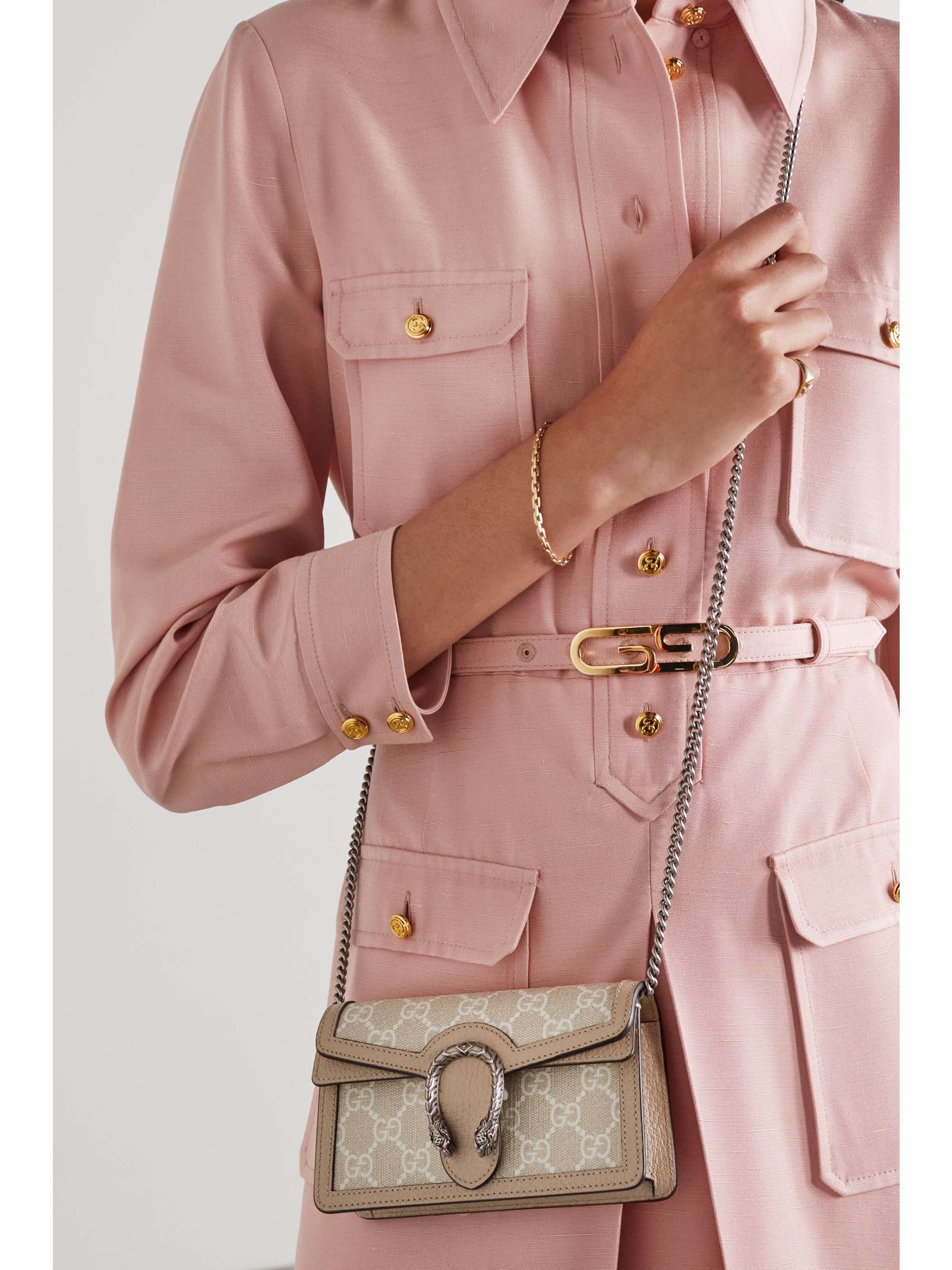 GUCCI Dionysus super mini leather-trimmed coated-canvas shoulder bag